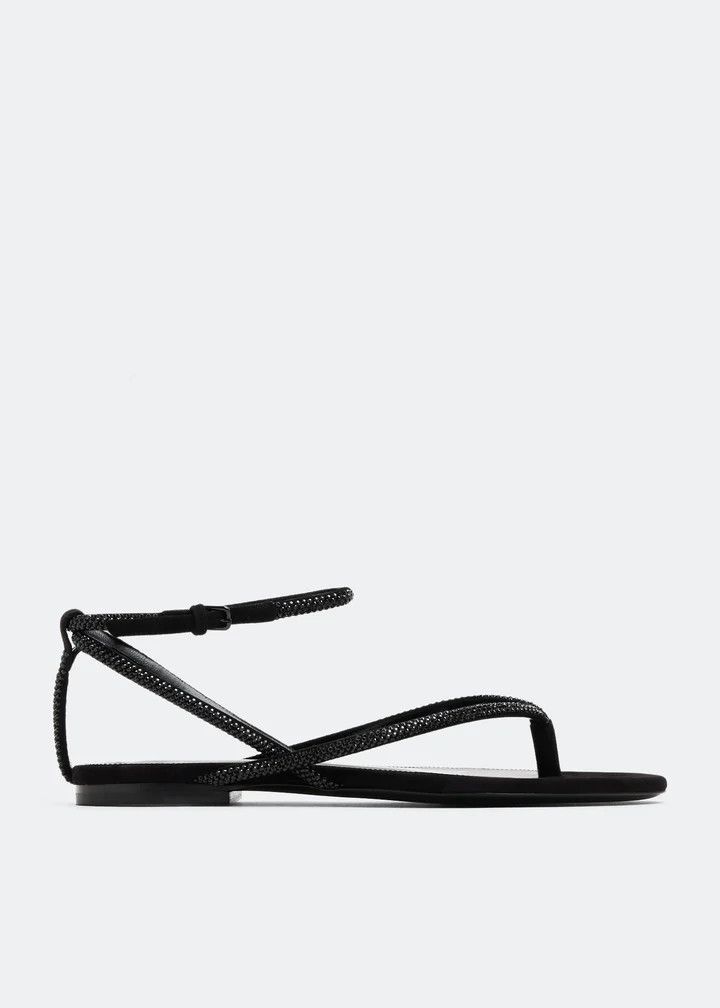 Saint Laurent Paris oc11z1125 Nadja Sandals in Suede and Rhinestones in Black Size US 9.5 / IT 39.5 - 1 Thumbnail