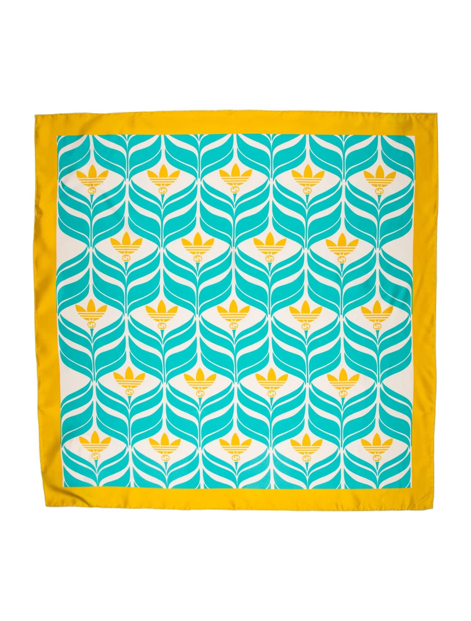 Adidas × Gucci GUCCI X ADIDAS yellow green logo print silk square scarf Size ONE SIZE - 1 Thumbnail