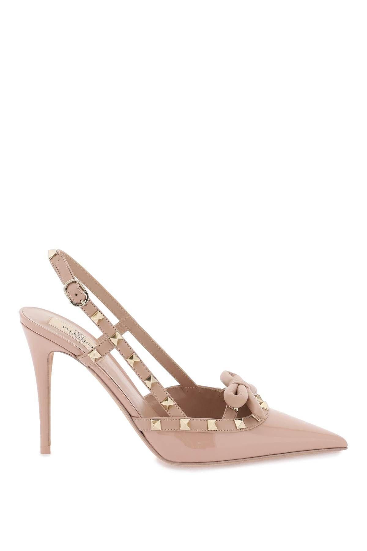 image of Valentino Garavani Rockstud Bow Slingback Pumps Size Eu 39 For Women Shoes in Beige/Pink
