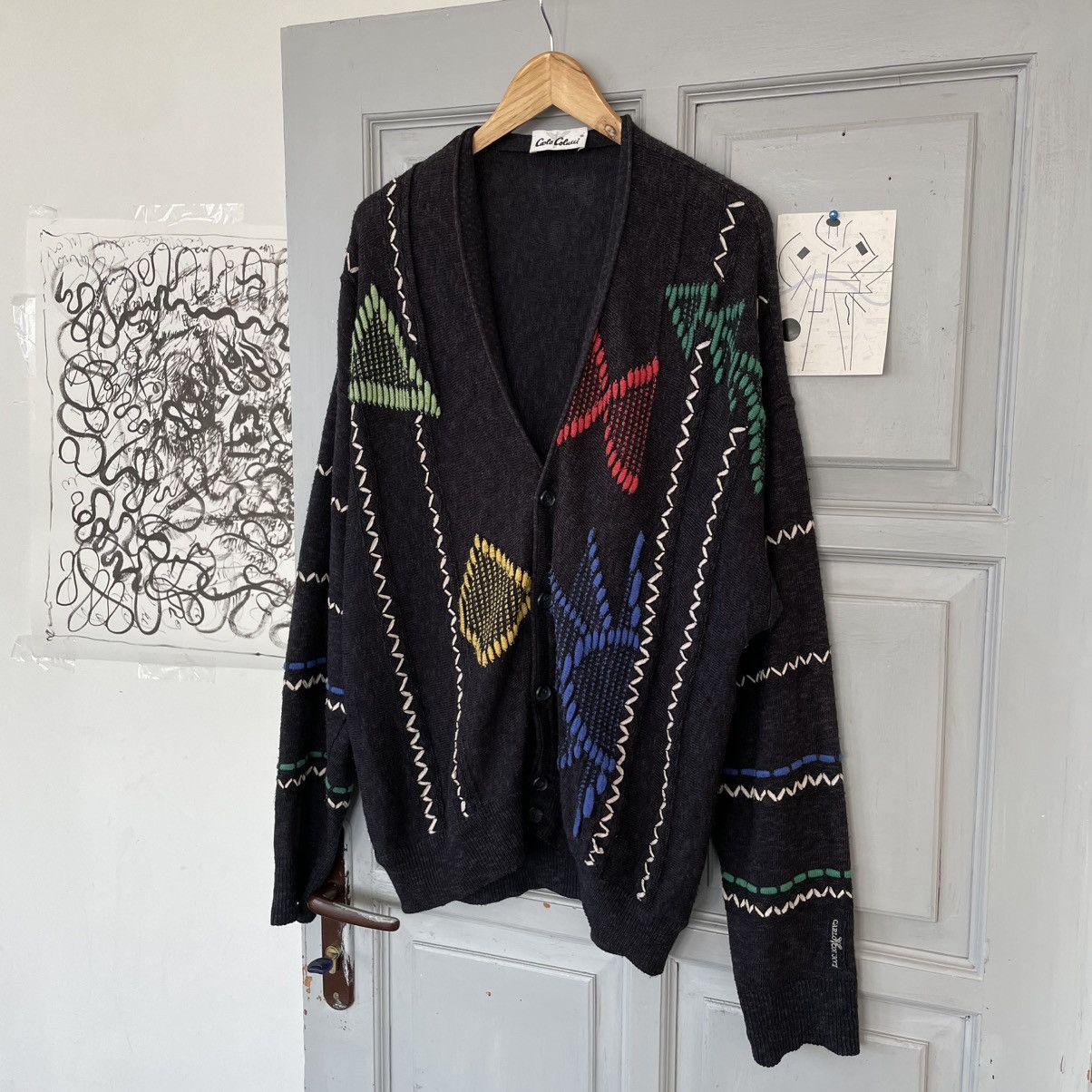Carlo Colucci Vintage 90’s Multicoloured Embroidered Cardigan y2k Size US L / EU 52-54 / 3 - 2 Thumbnail