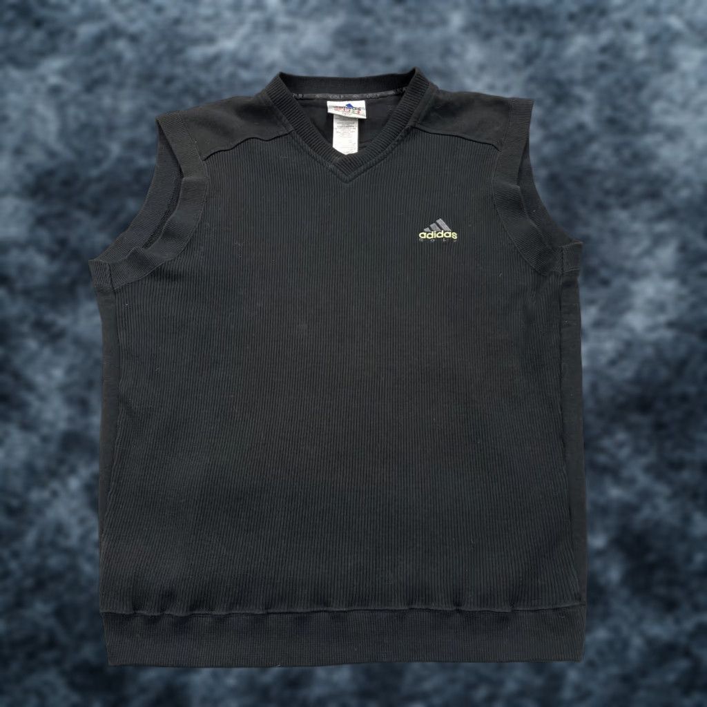 Adidas VINTAGE adidas Golf Sweater Vest Mens Large Black Ribbed Cotton Knit 90s Size US L / EU 52-54 / 3 - 1 Thumbnail