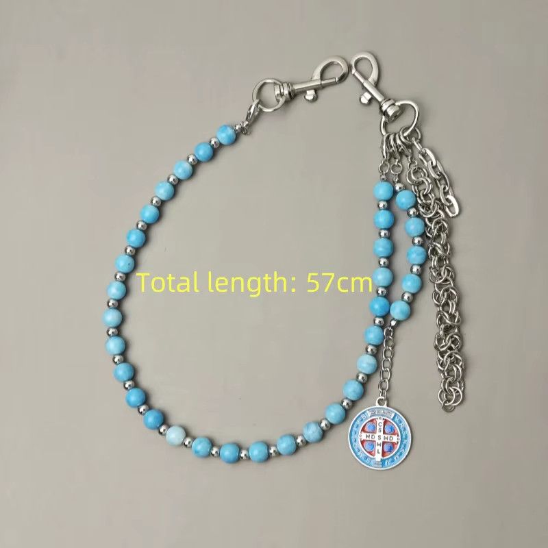 Jewelry Concise Blue Pine Stone Combination Titanium Waist Chain Size ONE SIZE - 4 Thumbnail