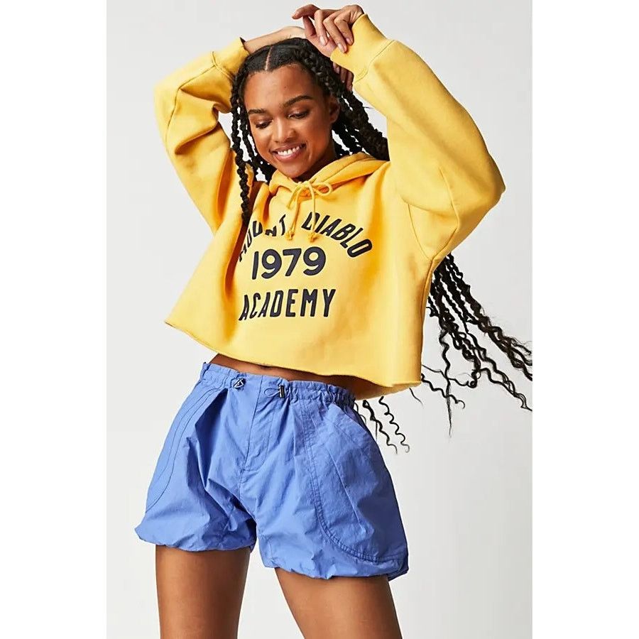 Free People NWT Camp Out Nylon Shorts $88 LARGE Blue Fizz BUBBLE-HEM Size 36" / US 14 / IT 50 - 1 Thumbnail