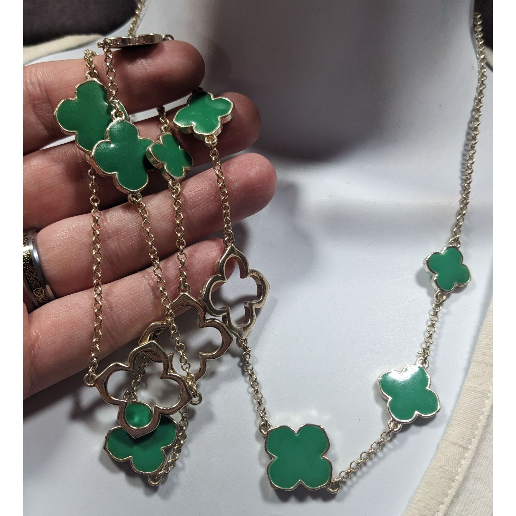 Other Fairycore Floral Green And Silver Tone Opera Necklace Size ONE SIZE - 6 Thumbnail