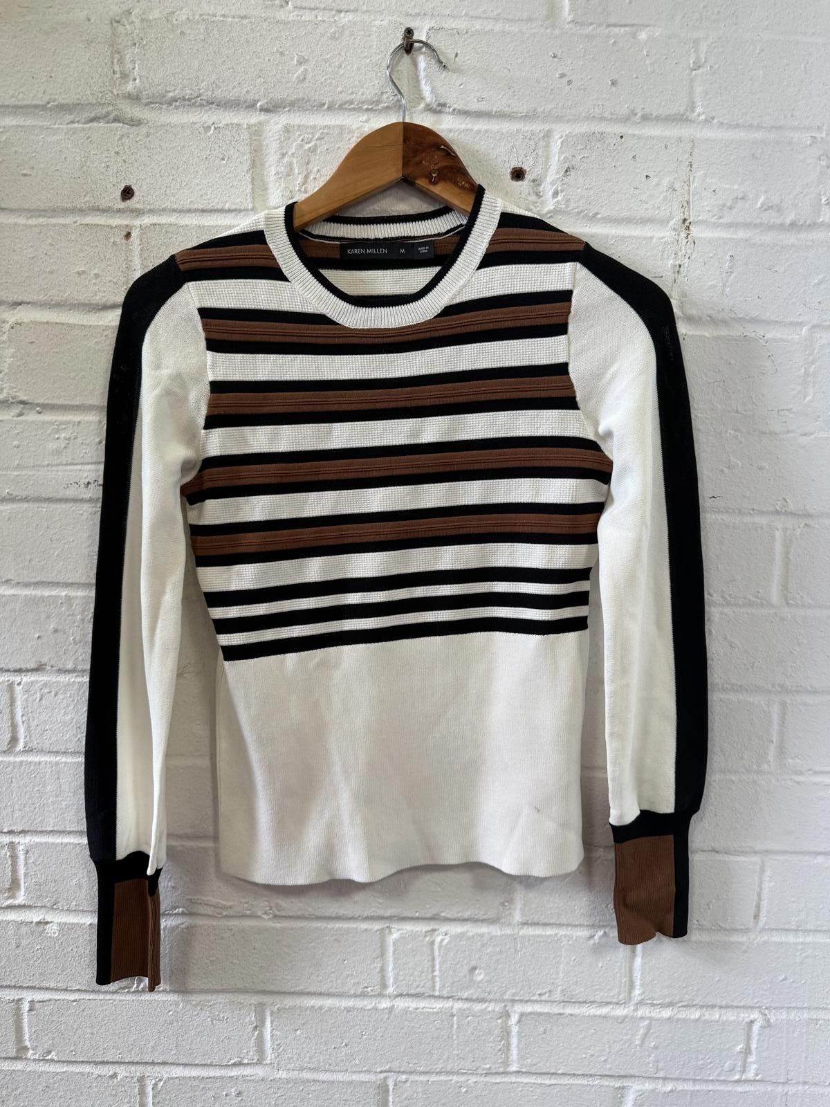 Designer Karen Millen Women's Striped Crew Neck Sweater Size M / US 6-8 / IT 42-44 - 1 Thumbnail