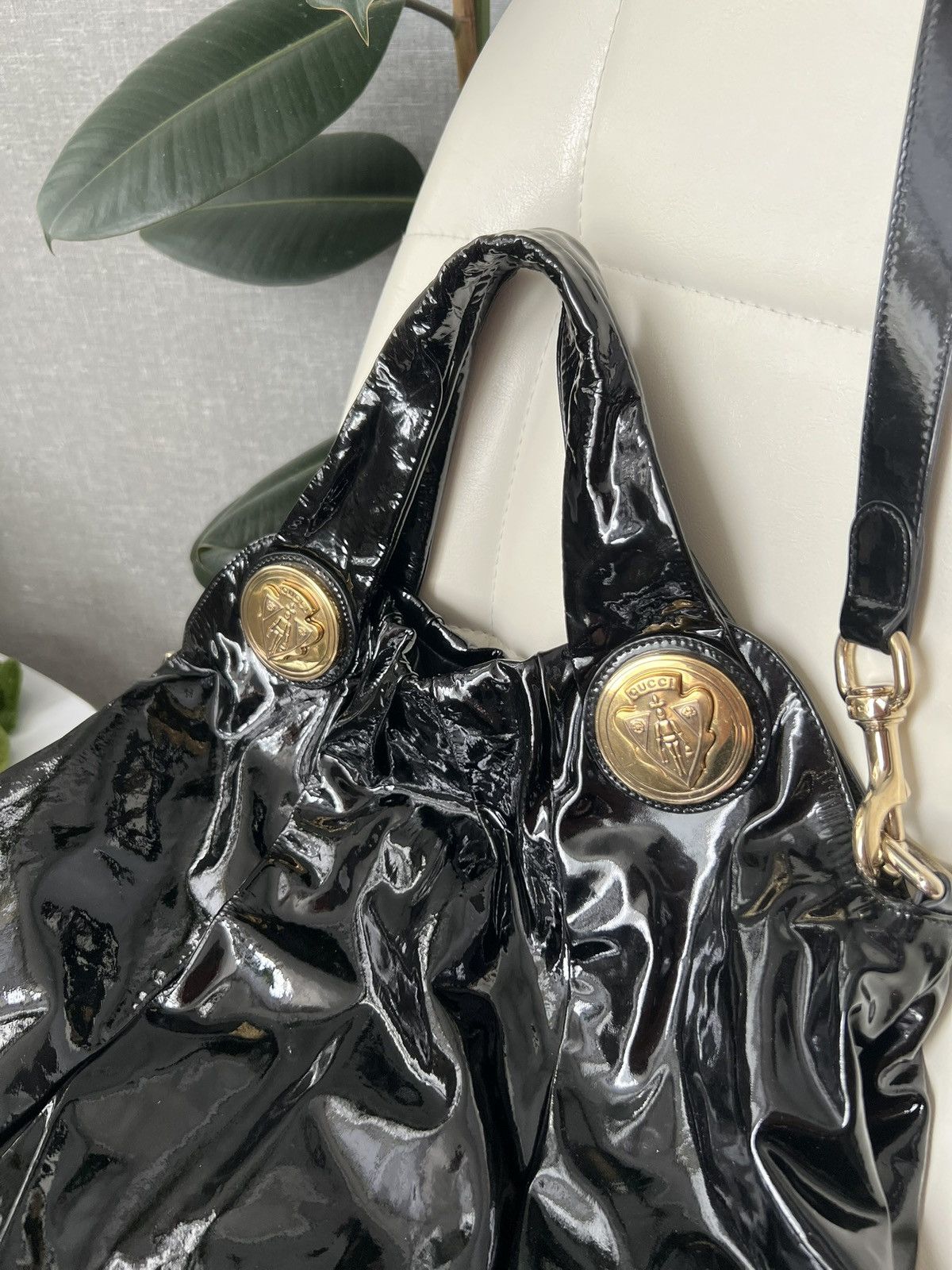 Gucci GUCCI Hysteria Pleated Black Patent Leather Shoulder Bag Size ONE SIZE - 12 Thumbnail