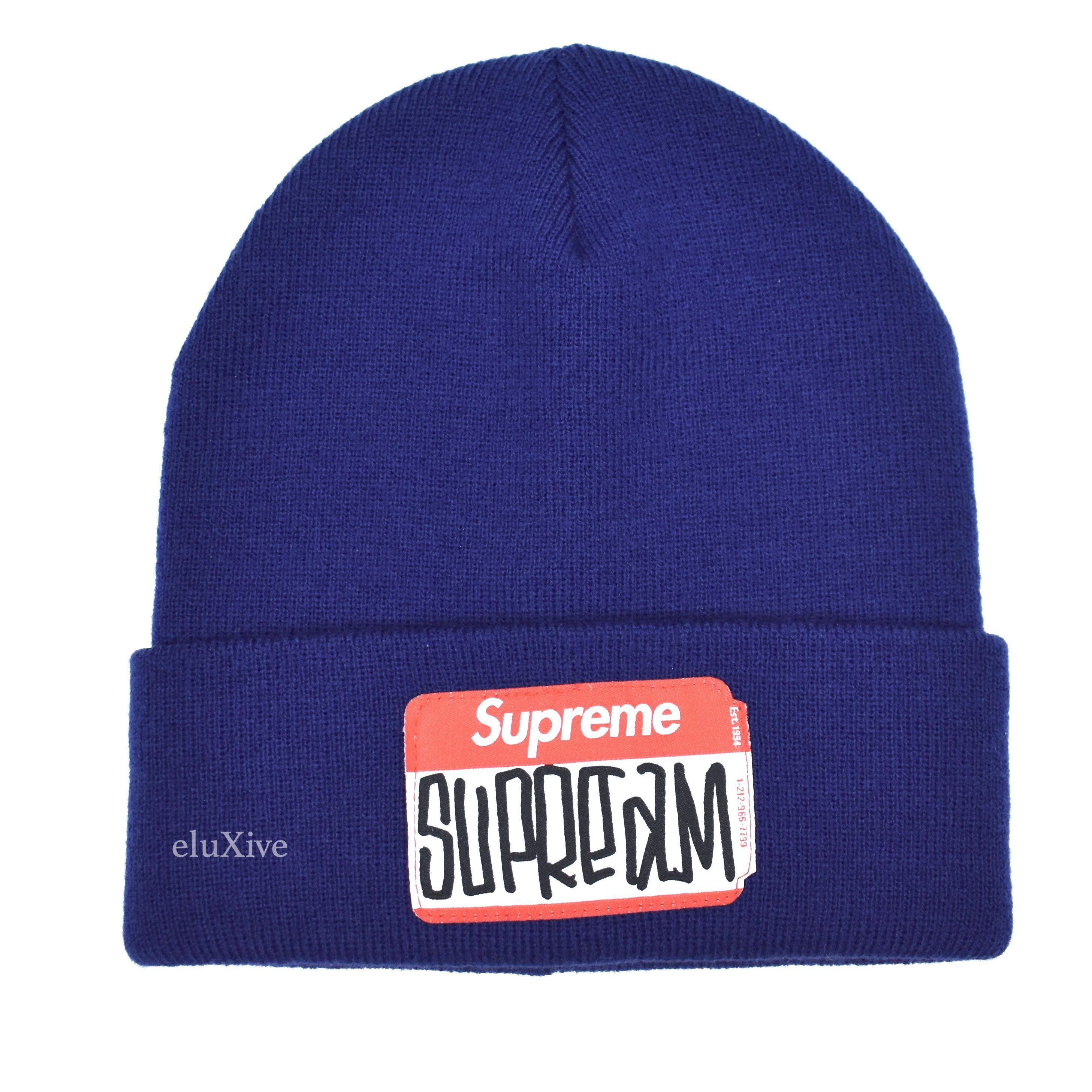 Supreme Supreme x Art Dealer Tag Beanie Cyan Blue | Grailed