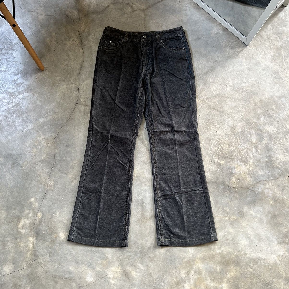 image of Archival Clothing x Vintage Junya Tornado Mart Corduroy Flared Pants in Black Wash, Men's (Size 31)