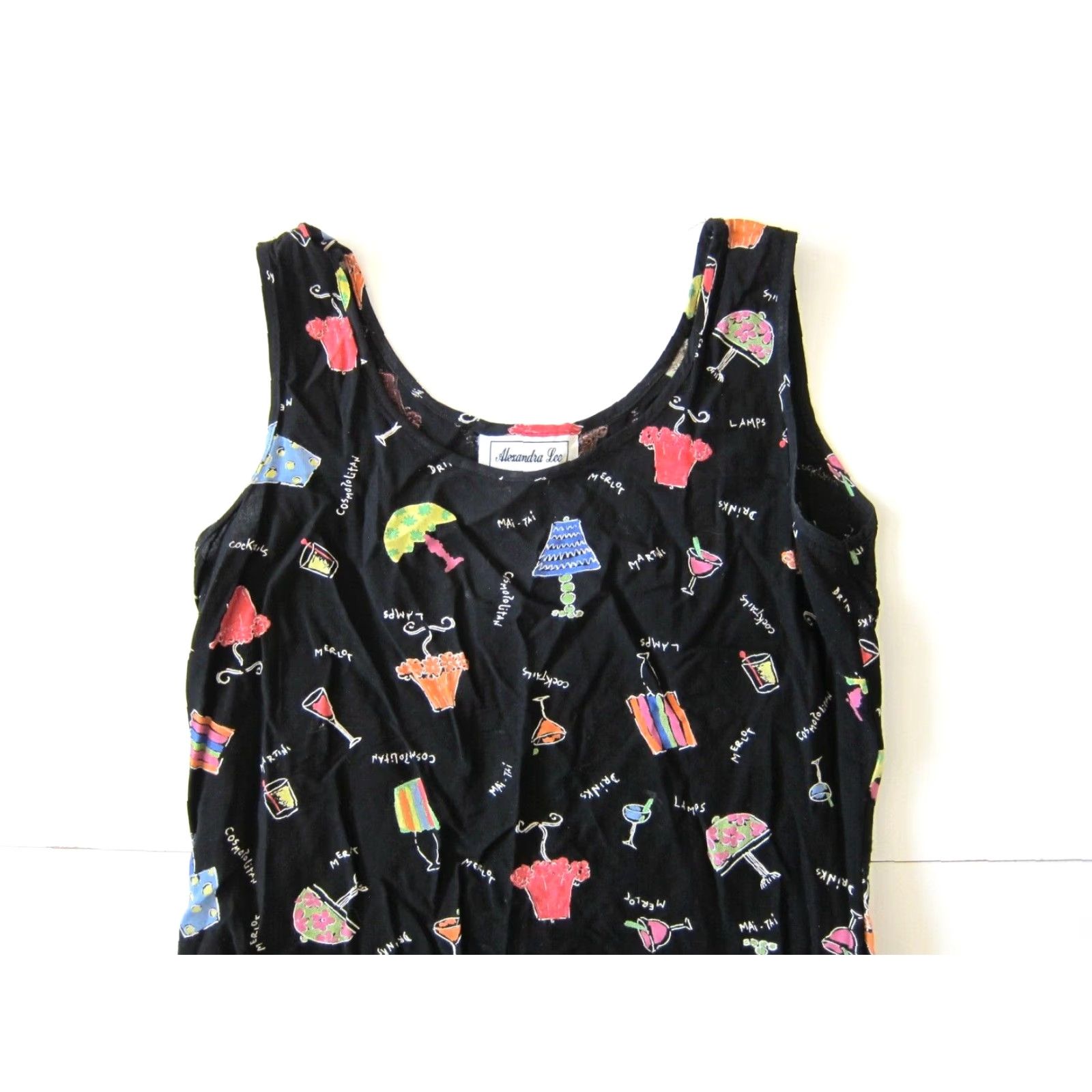 Lee VINTAGE Alexandra Lee 100% Rayon Cocktails Black Shift Tank Sun Dress Size 8 Size L / US 10 / IT 46 - 4 Thumbnail