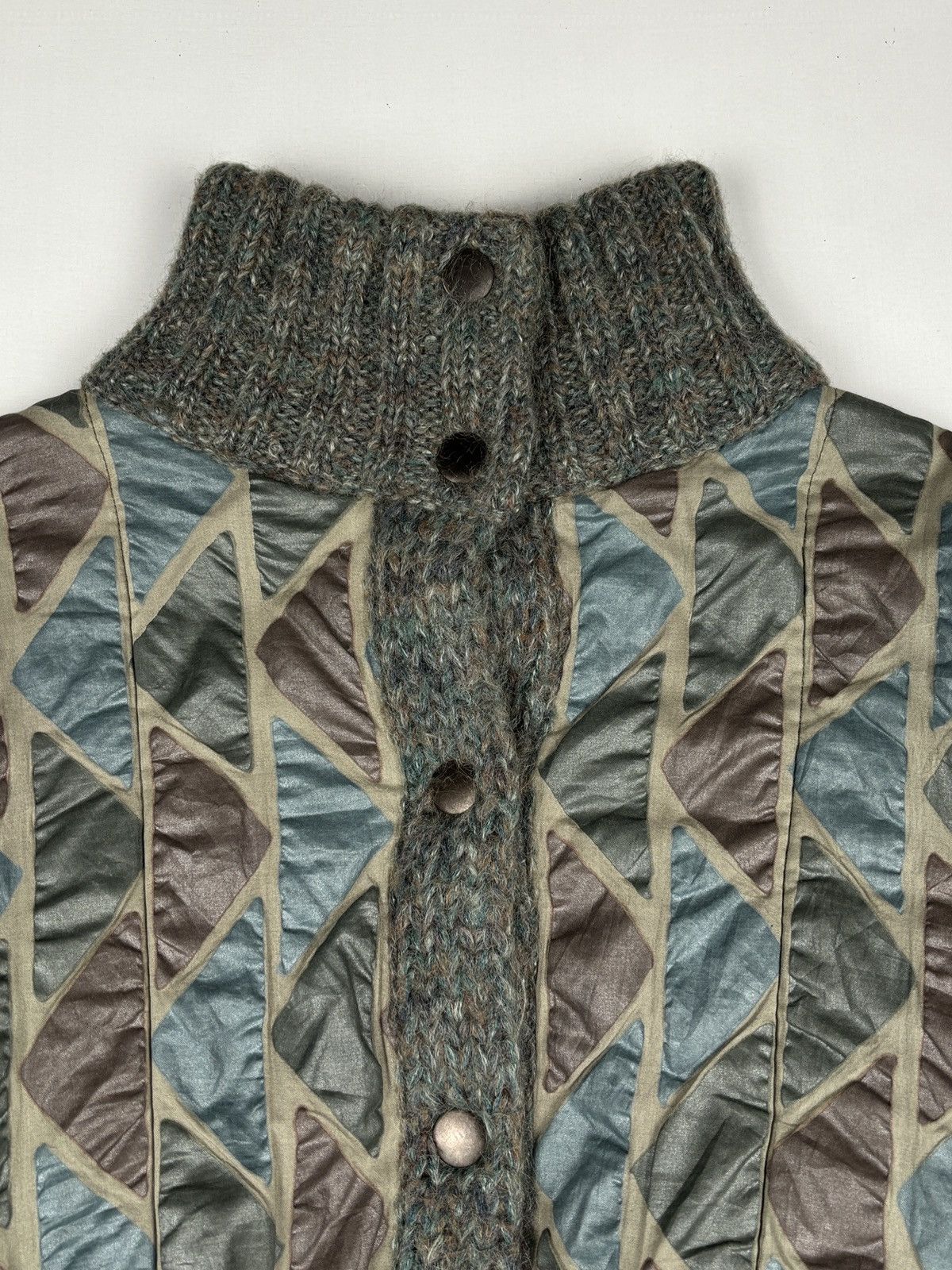 Issey Miyake 1980s Archived Quilted Pattern Wool Knit Jacket Size US L / EU 52-54 / 3 - 4 Thumbnail