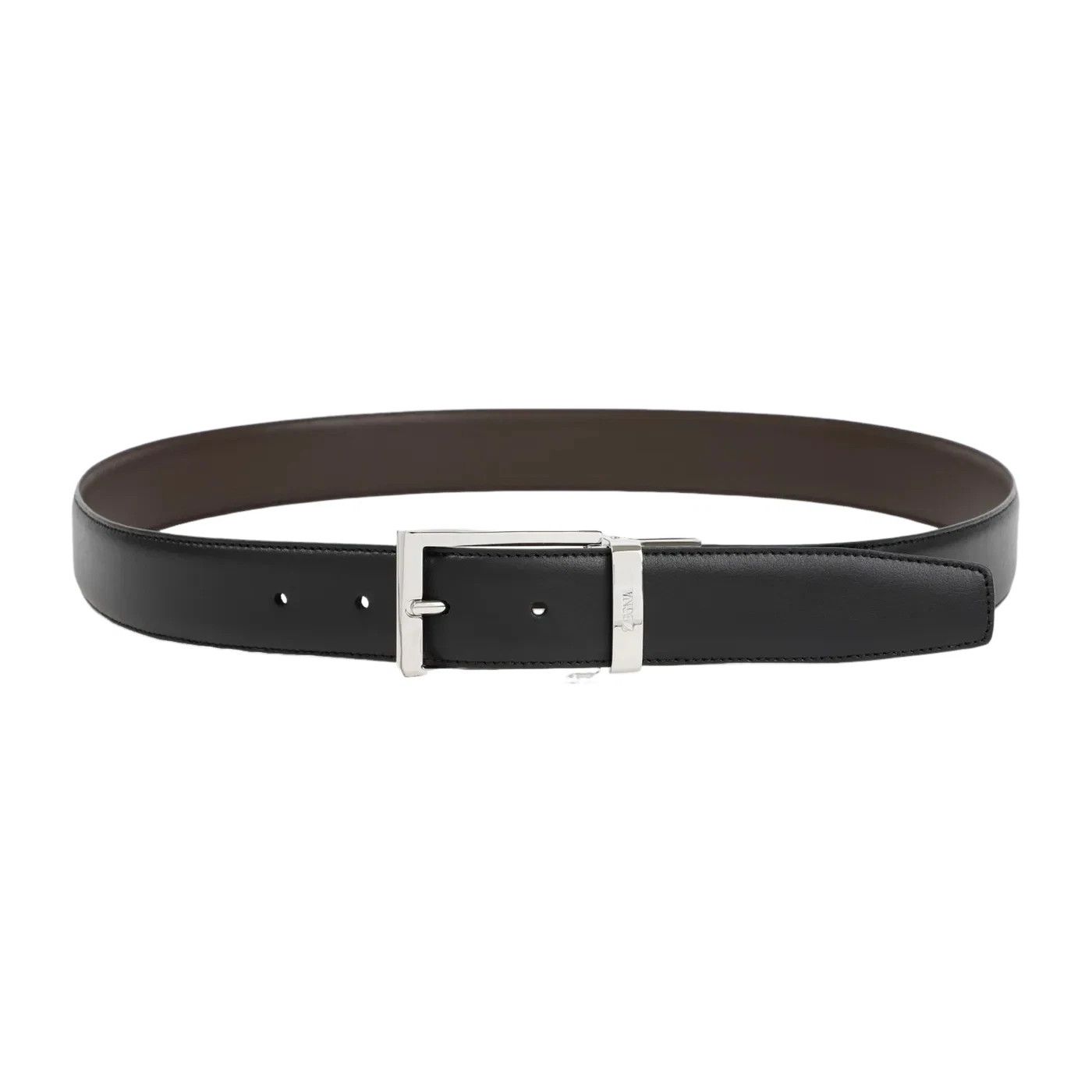 ZEGNA Black/Brown Leather Reversible Belt New & Authentic