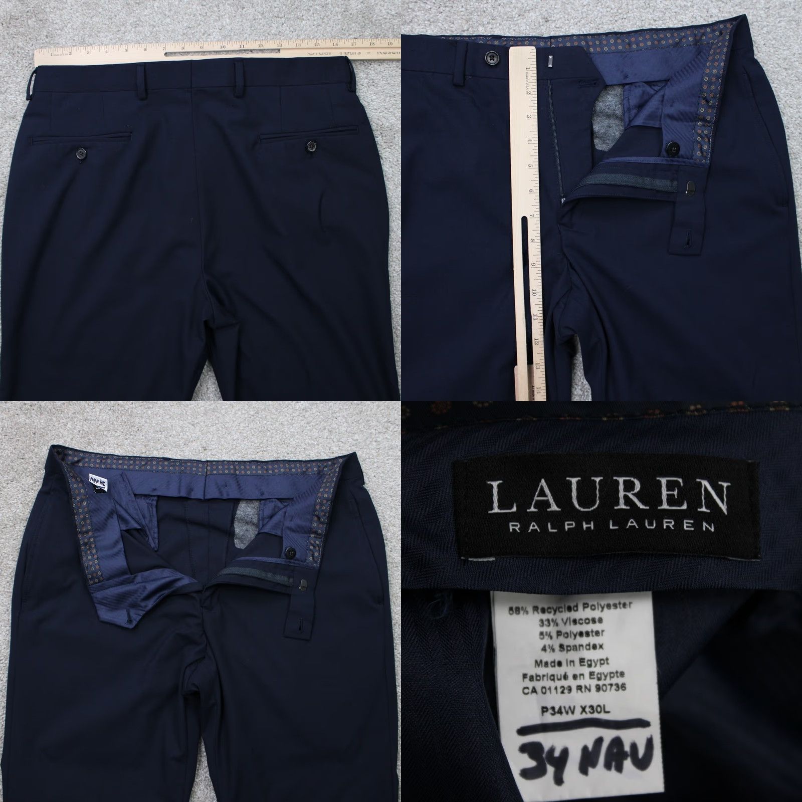 Ralph Lauren LAUREN Ralph Lauren Pants Mens 34x30 Blue Polyester/Viscose Stretch Straight Leg Dress Pants Mens 34 Blue Regular Size US 34 / EU 50 - 8 Thumbnail