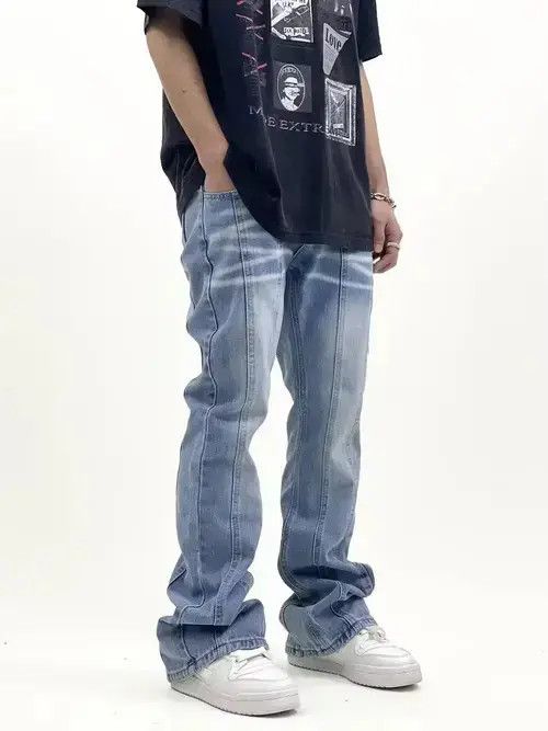 washed distressed fade flared pants