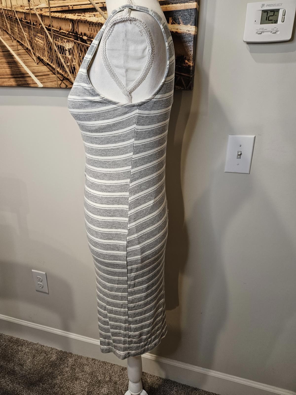 Designer Papaya Stylish Striped Zip-Front Ribbed Dress #107 Size L / US 10 / IT 46 - 4 Thumbnail