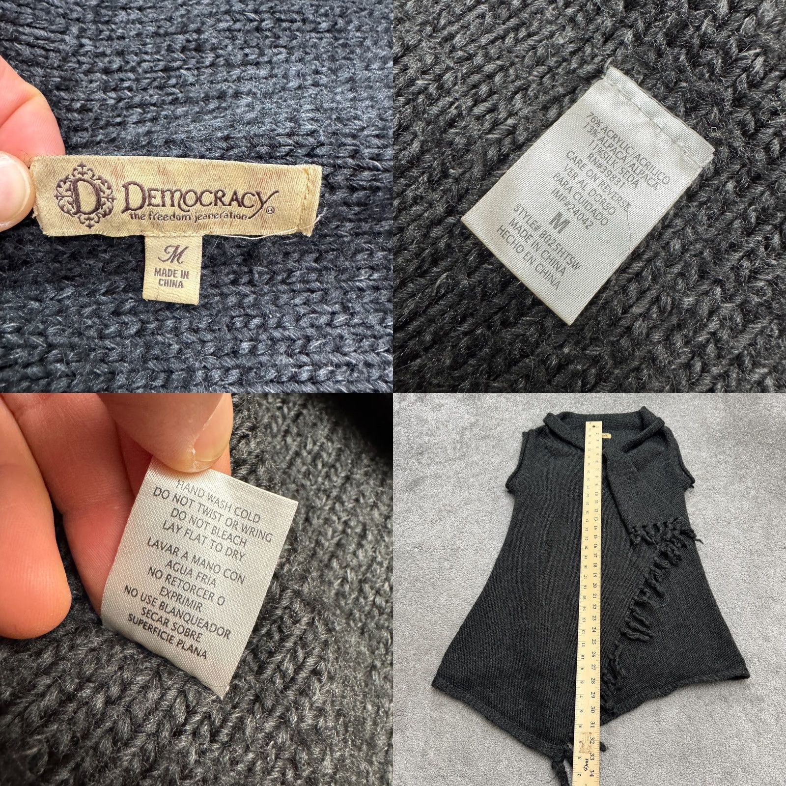 Vintage Democracy Vest Wool Alpaca Knit Fringe Open Front Womens Medium Gray Sleeveless All Seasons Classic Baggy Knit Vest Size M / US 6-8 / IT 42-44 - 8 Thumbnail