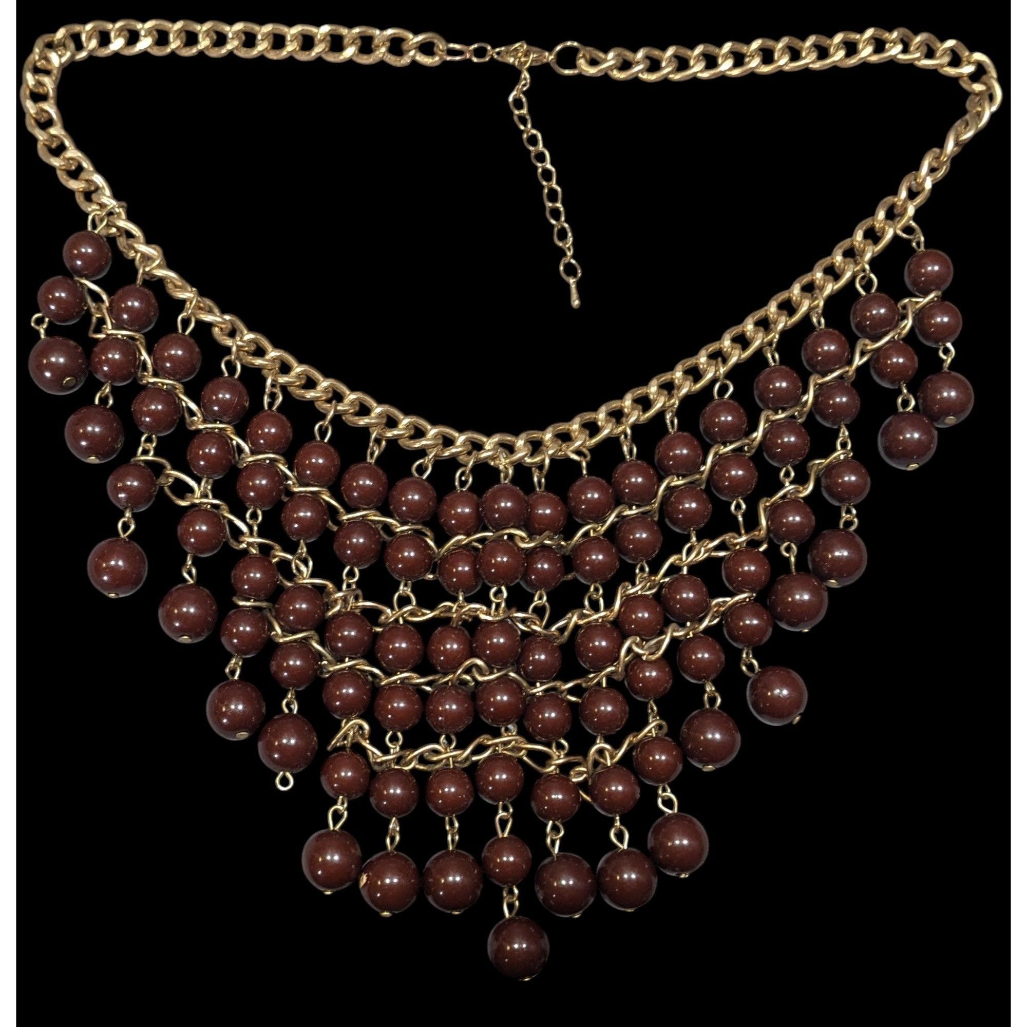 Other Elegant Bohemian Brown And Gold Tone Beaded Bib Necklace Size ONE SIZE - 1 Thumbnail