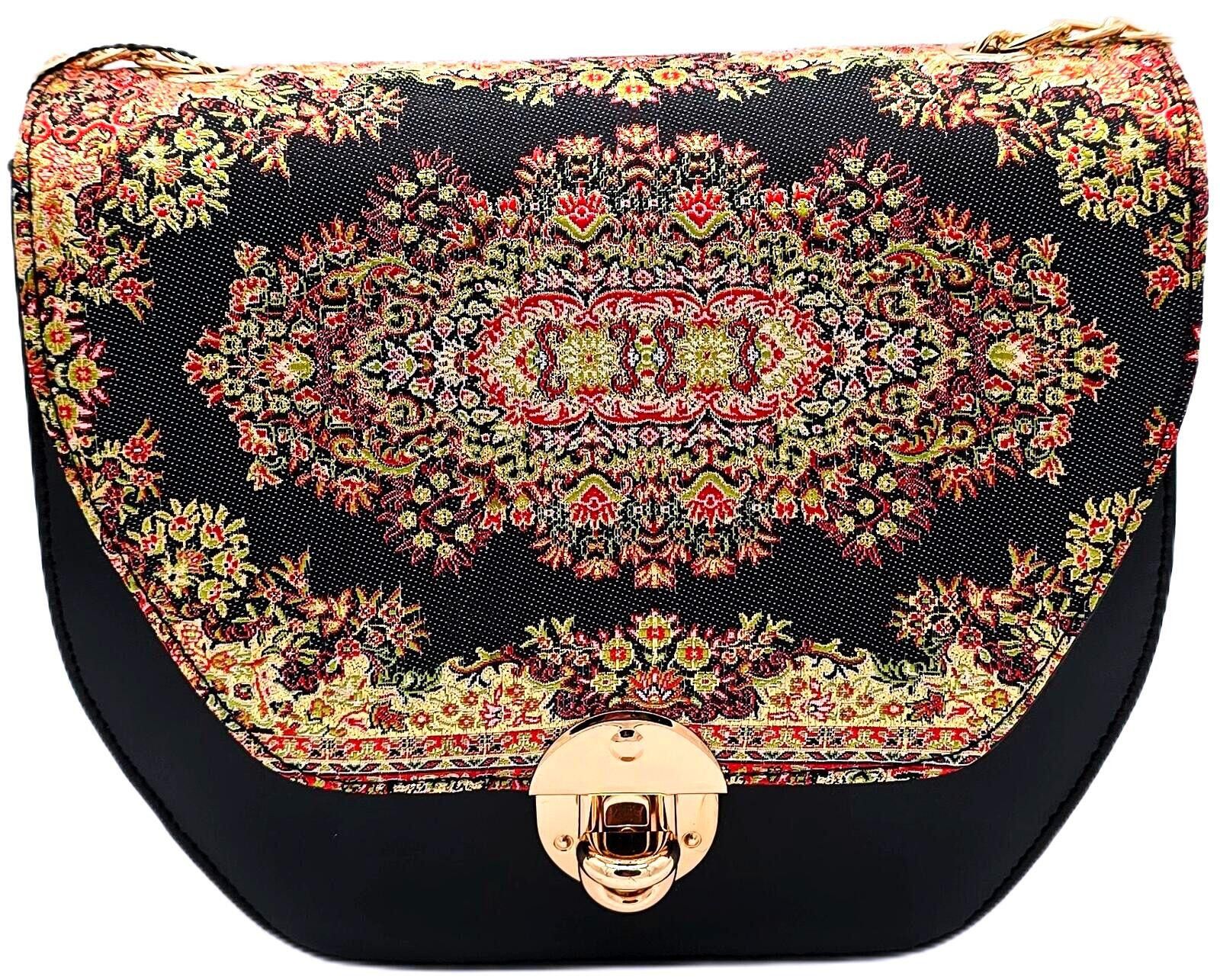 The Unbranded Brand Elegant Black and Multicolor Patterned Shoulder Bag Size ONE SIZE - 2 Thumbnail