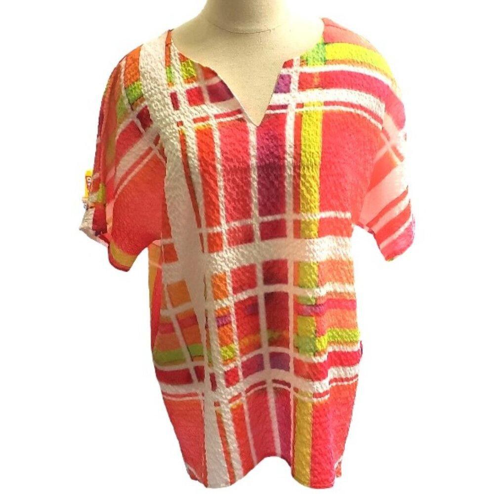 Designer CT783 Ethyl Short Sleeve Tangerine & White Blouse Size S / US 4 / IT 40 - 1 Thumbnail