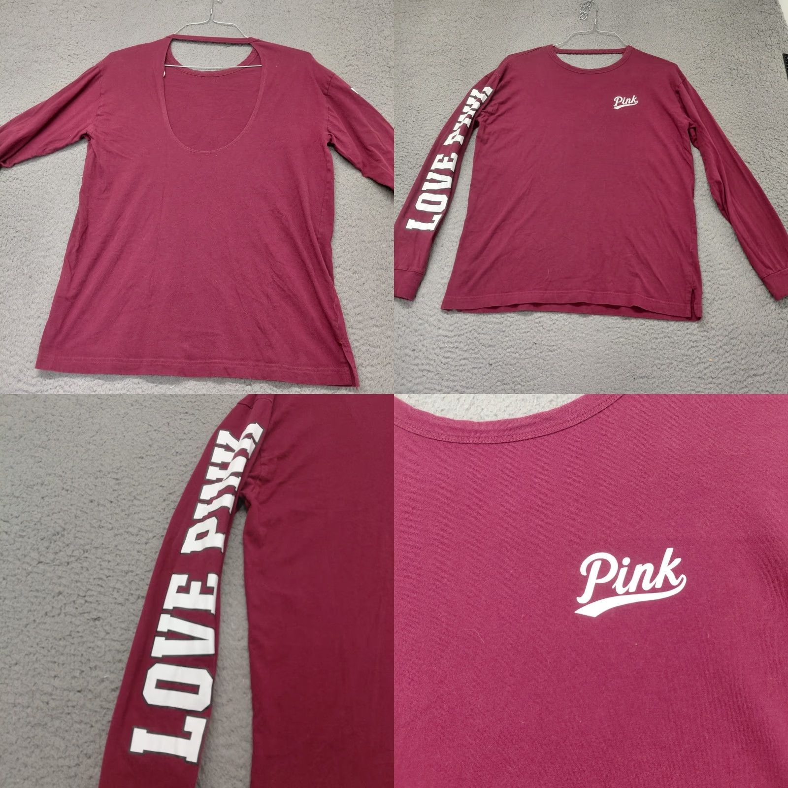 Victoria's Secret Victoria's Secret LOVE PINK T-Shirt Womens Medium Burgund Keyhole Back Casual Sleeve Long Sleeve Size M / US 6-8 / IT 42-44 - 8 Thumbnail