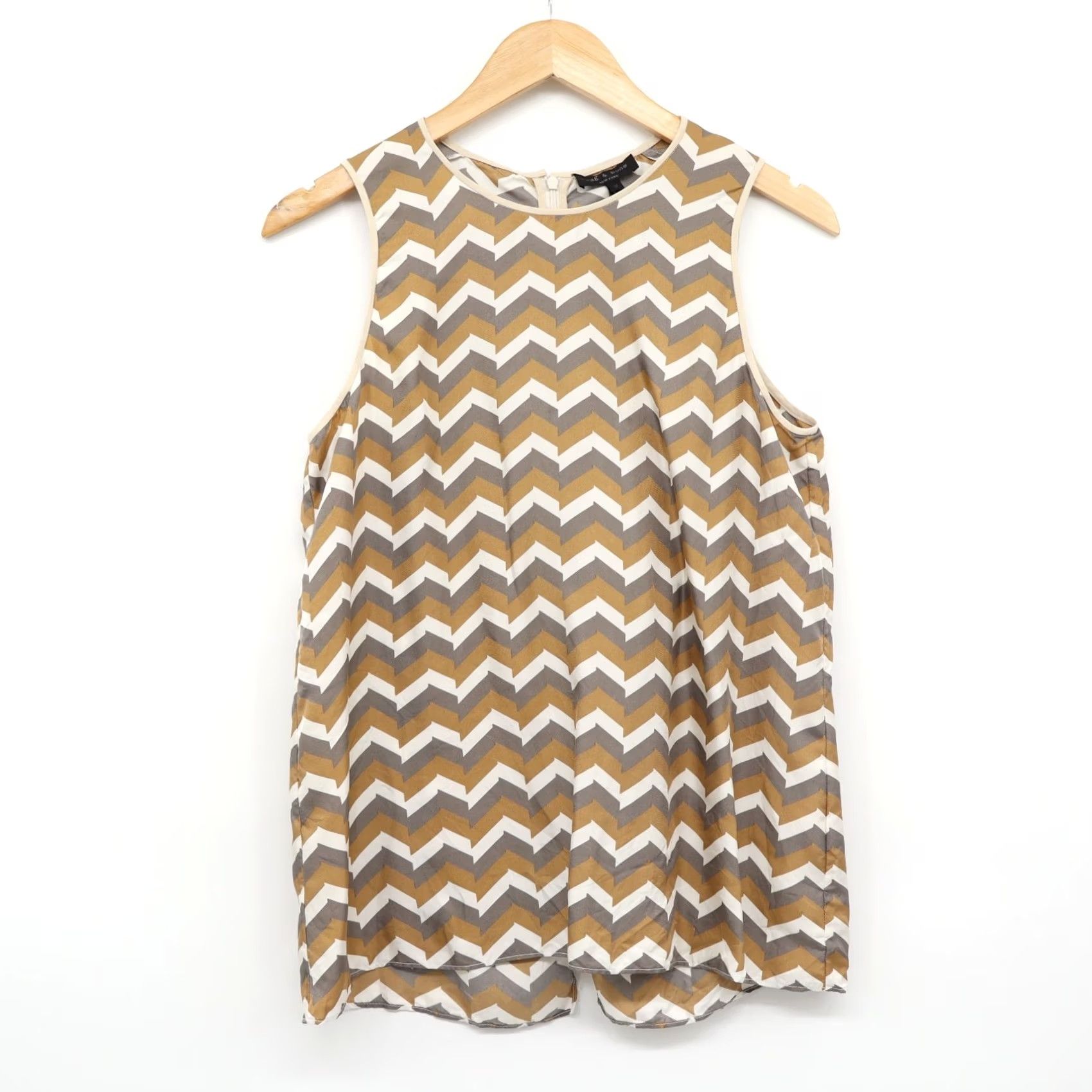 Rag & Bone rag & bone Women's Blouse Chevron Print 100% Silk Sleeveless Tan M Brown Size M / US 6-8 / IT 42-44 - 2 Thumbnail