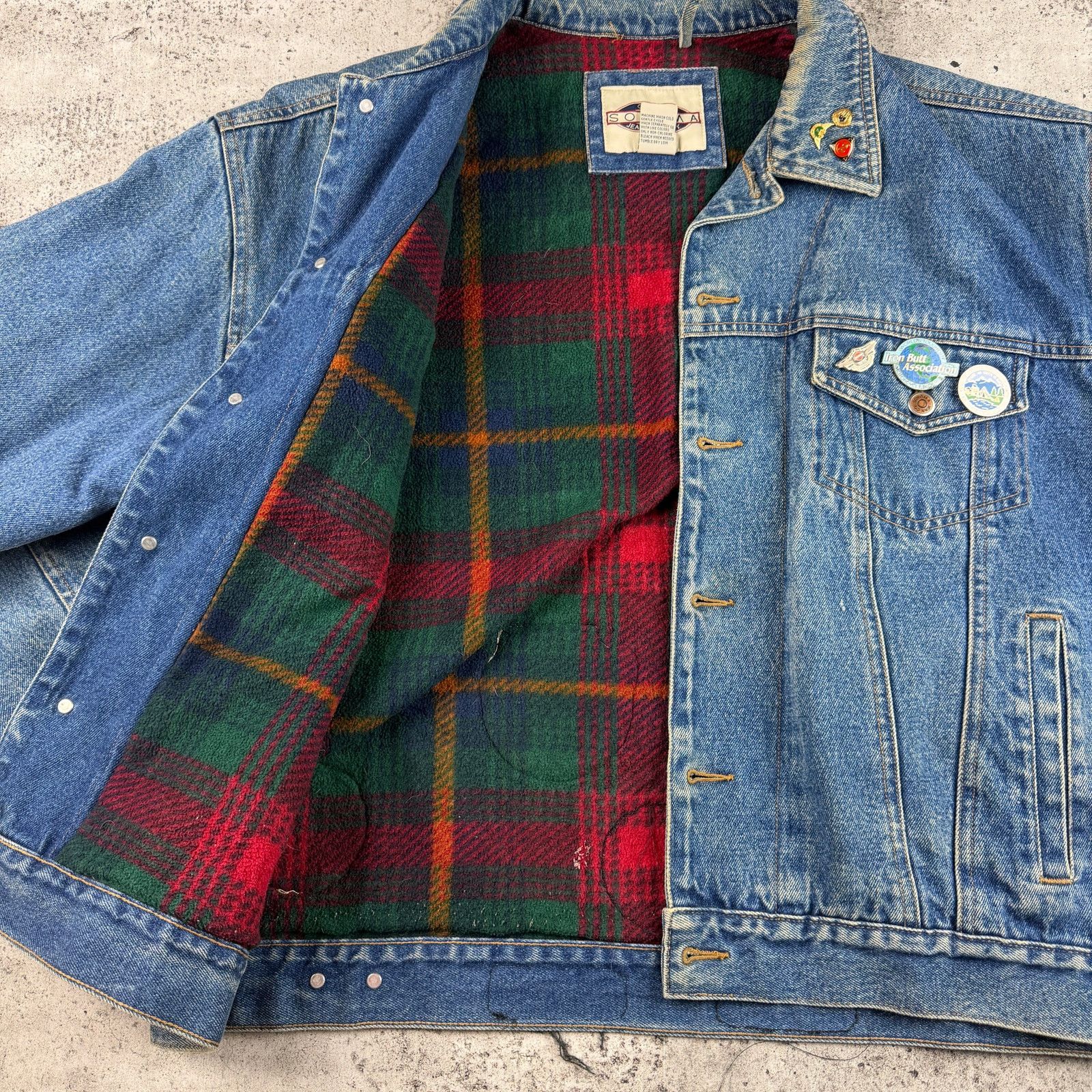 Sonoma Vintage Biker Jean Jacket Flannel Lined Patches & Pins Size US L / EU 52-54 / 3 - 3 Thumbnail