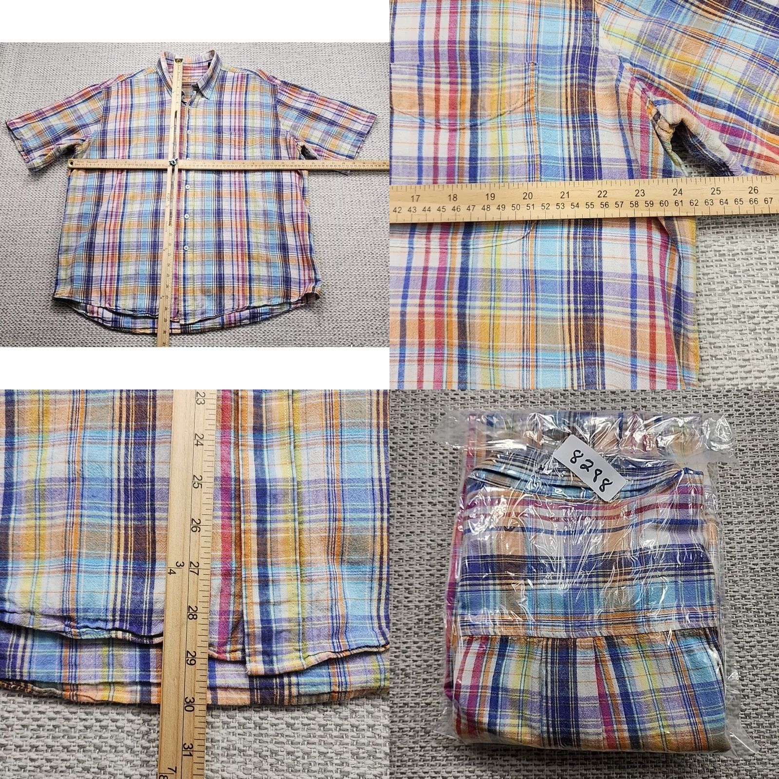 Vintage Alan Flusser Shirt Mens XL Plaid Short Sleeve Linen Blend Casual Preppy Size US XL / EU 56 / 4 - 8 Thumbnail