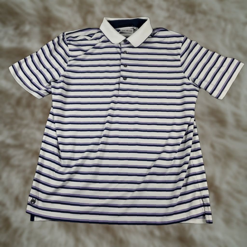 Vintage Greyson Polo Shirt Mens Large Blue Striped Wolf Golf Short Sleeve Size US L / EU 52-54 / 3 - 1 Thumbnail