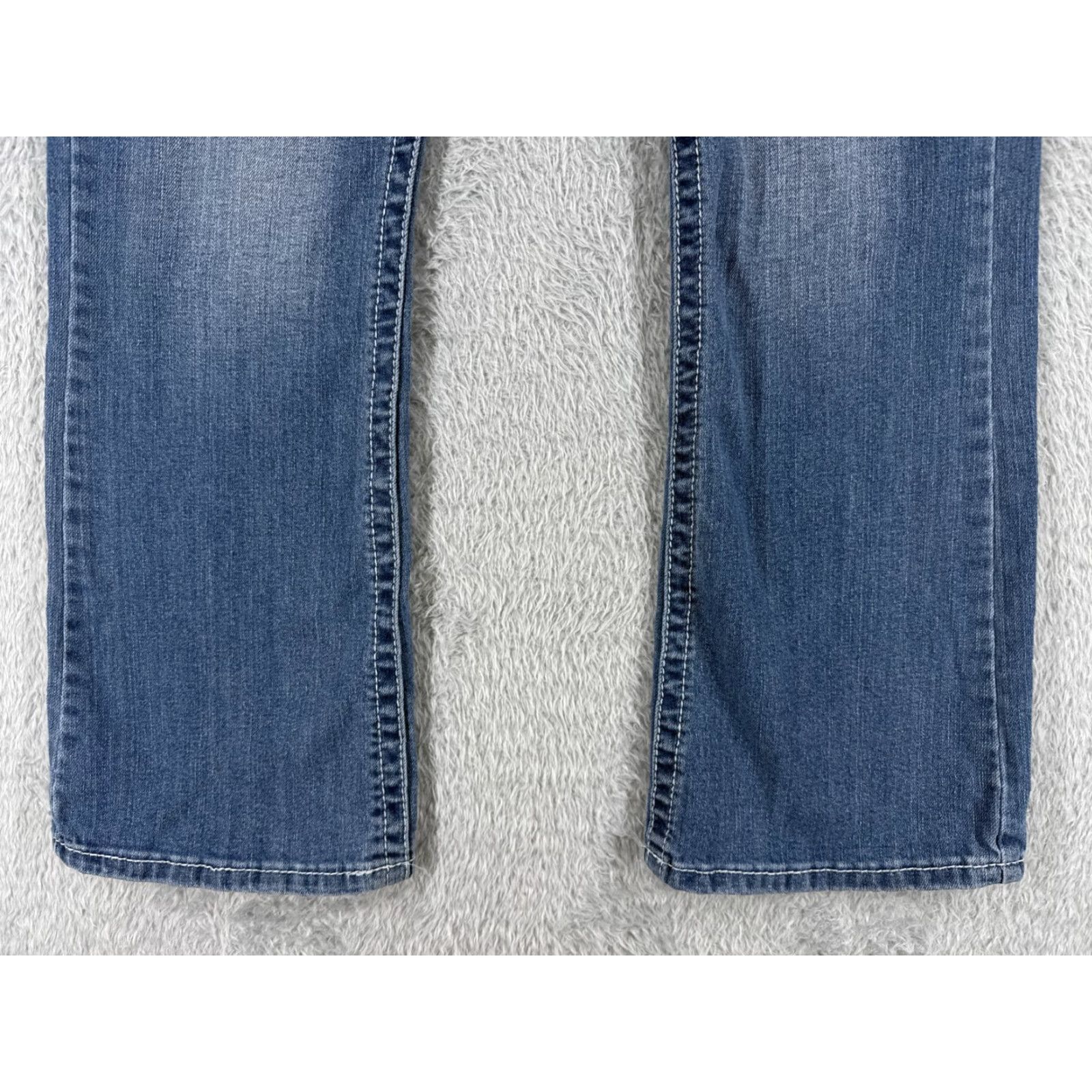 Vintage Maurices Jeans Womens 9 Blue Denim Mid Rise Bootcut Distressed 32x29 Regular Stretch Cotton Blend Modern Western Mens? Size 30" / US 8 / IT 44 - 2 Thumbnail