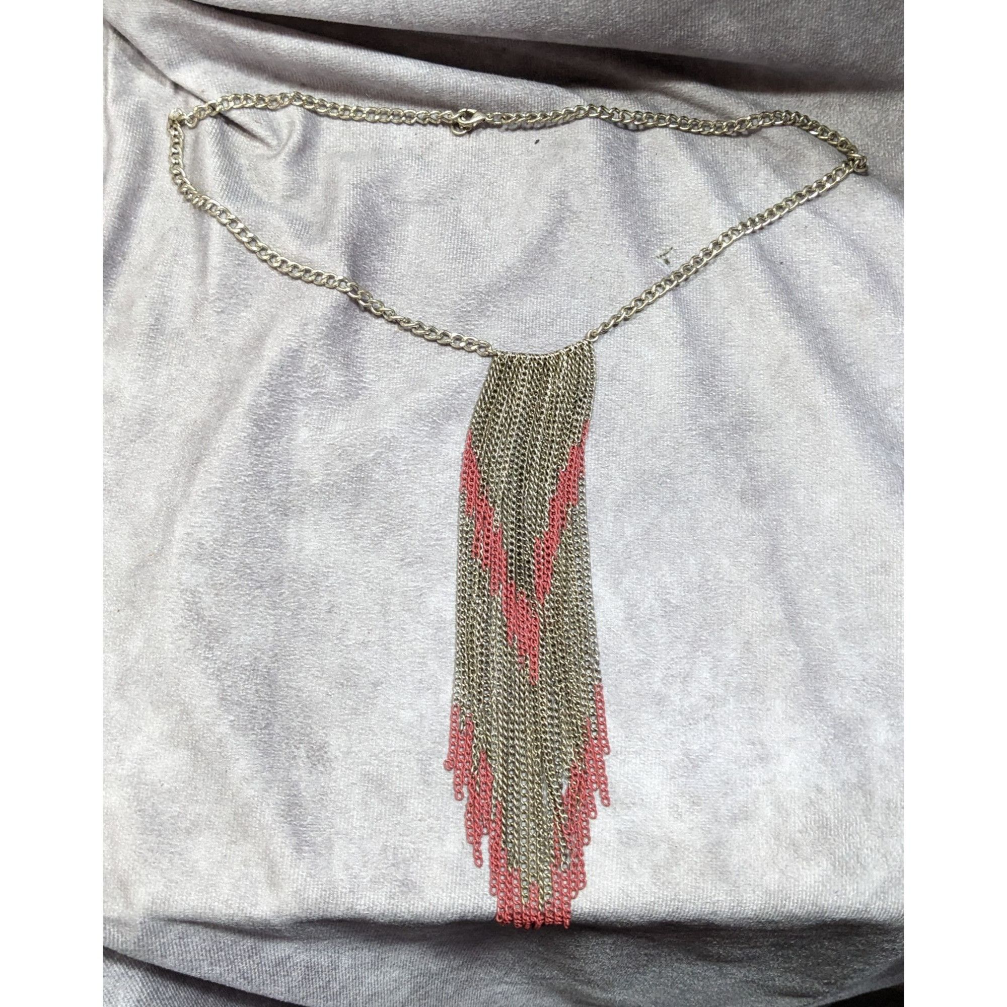 Other Bohemian Fringe Chain Necklace Red And Silver Tone Size ONE SIZE - 7 Thumbnail