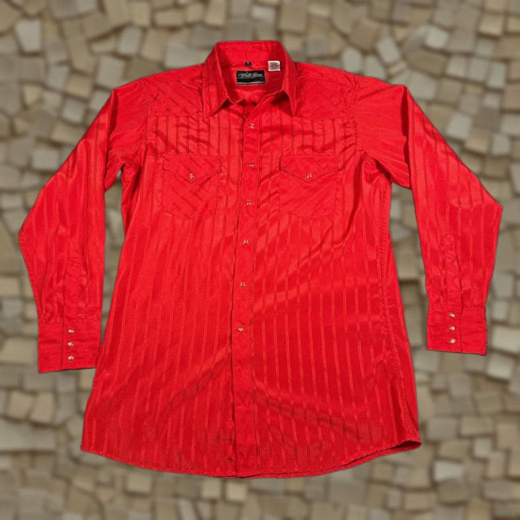 Vintage VINTAGE White Horse Western Shirt Adult LARGE Red Striped Sheen Cowboy 90s Shirt Mens Snaps Cuffed Long Sleeve Size US L / EU 52-54 / 3 - 1 Thumbnail