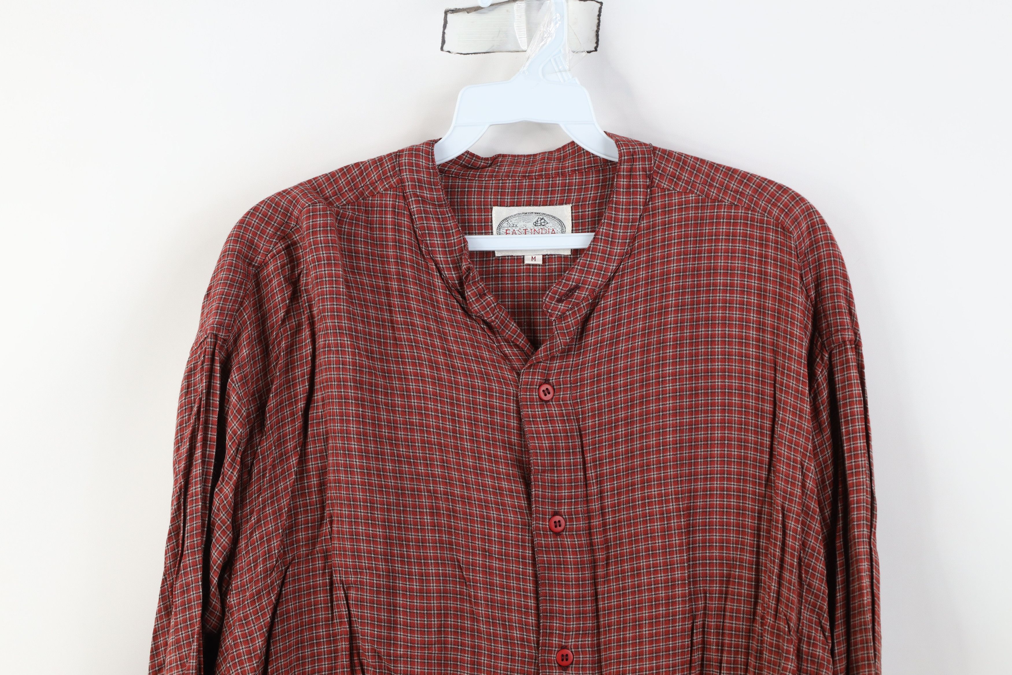 Vintage Vintage 90s Streetwear Band Collar Button Shirt Plaid Size US M / EU 48-50 / 2 - 2 Thumbnail