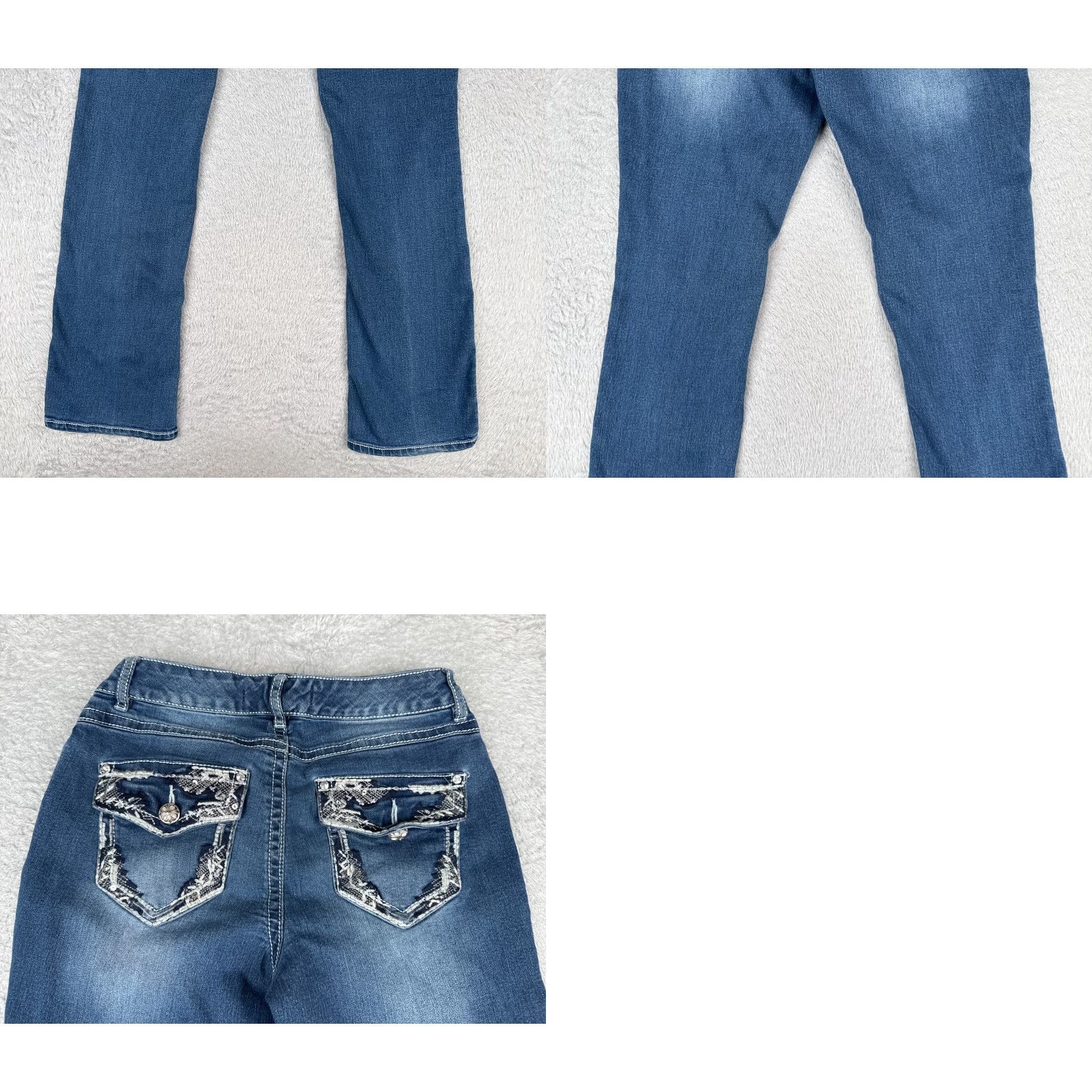 Vintage Cato Jeans Women 6 Blue Denim Bootcut 26x30 Regular Mid Rise 5-Pocket Distressed Stretch Jeans Size 28" / US 6 / IT 42 - 10 Thumbnail