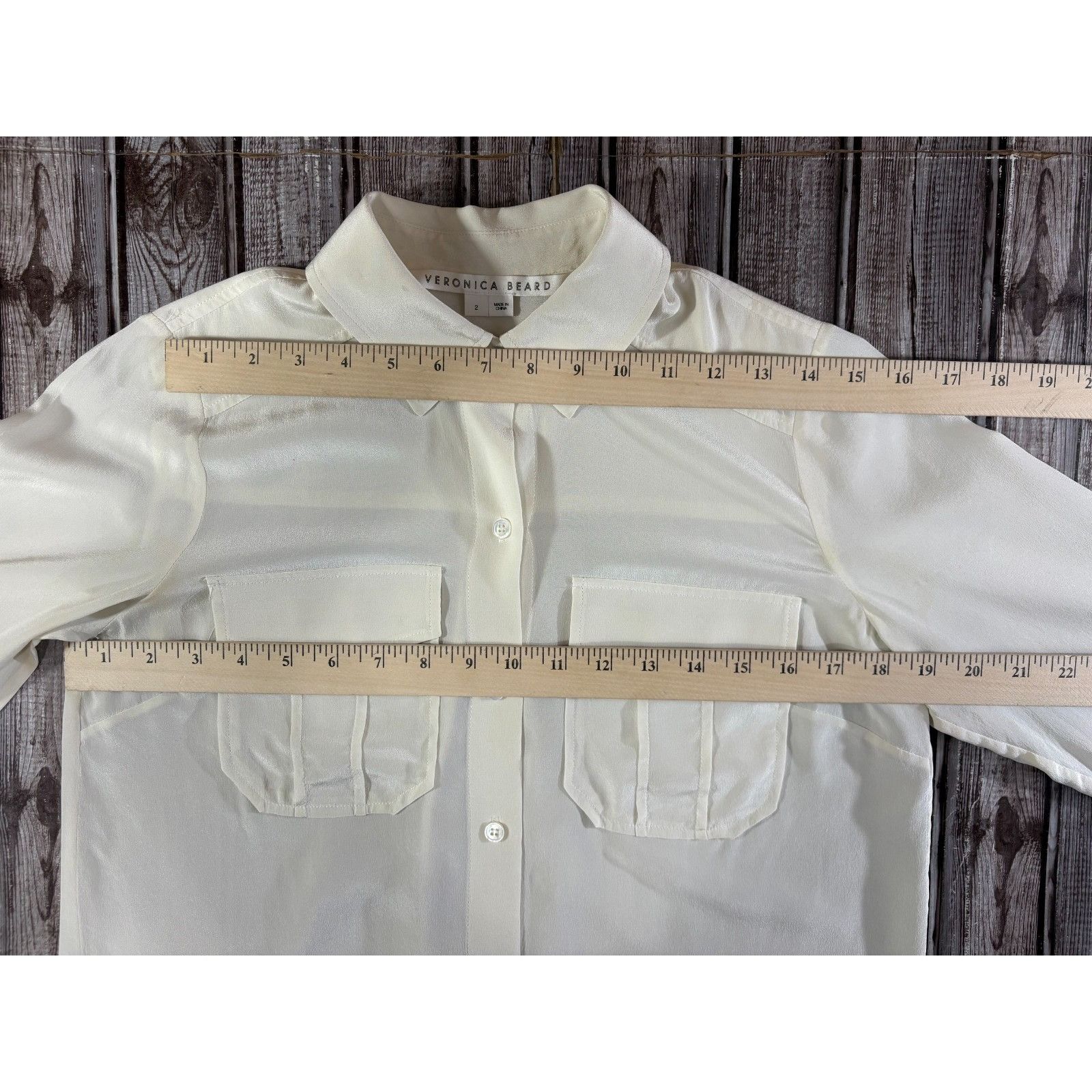 Veronica Beard 100% silk Button-Up pocketes Shirt Top Size 2