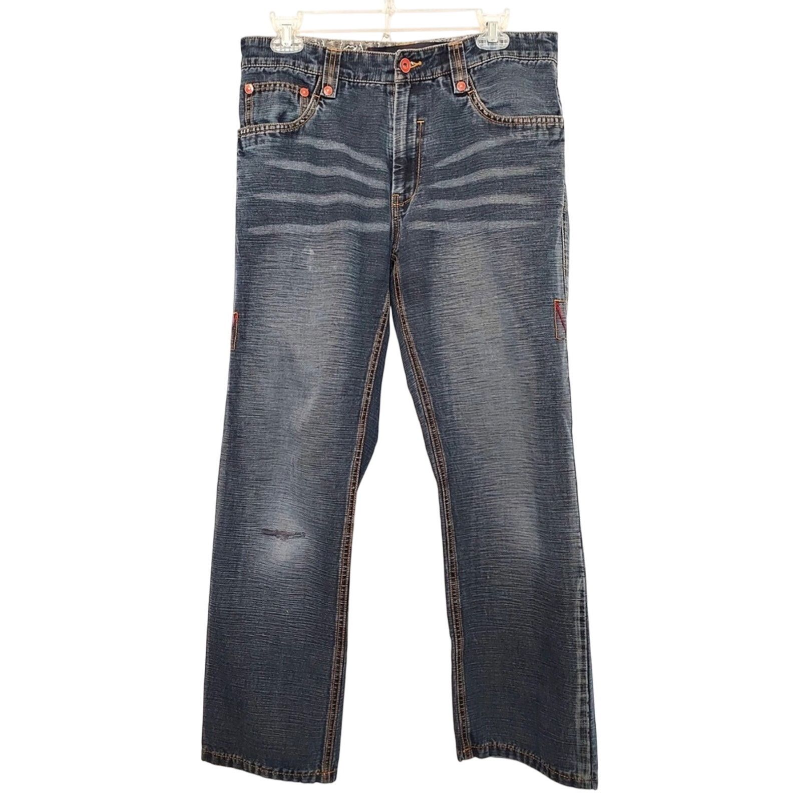 V-One Studio Denim Medium Blue Lace Patchwork Straight Jeans