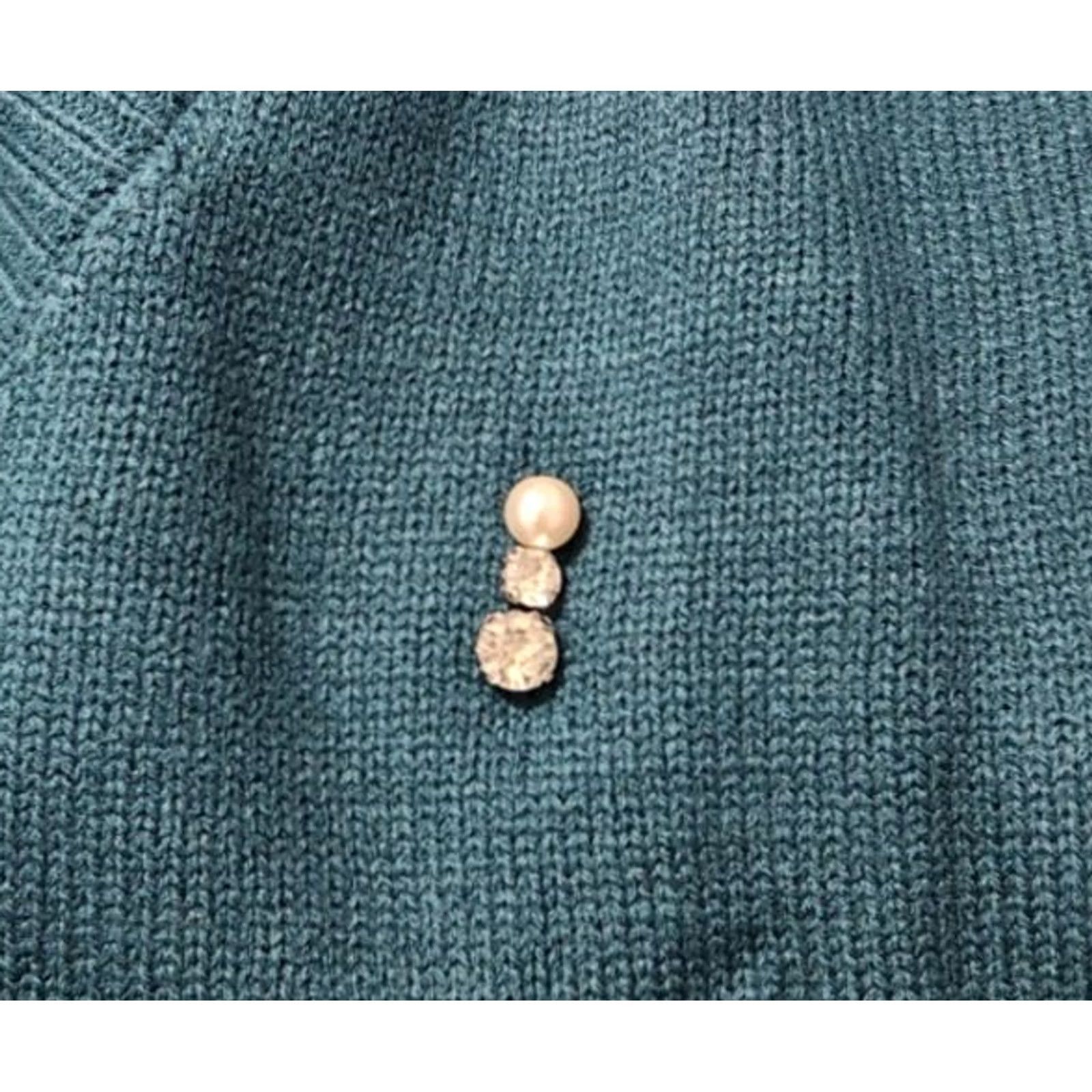 Vintage New York & Company Womens 2XL Sweater V-Neck Short Sleeve Pullover Jewels Green Size XXL / US 16-18 / IT 52-54 - 4 Thumbnail