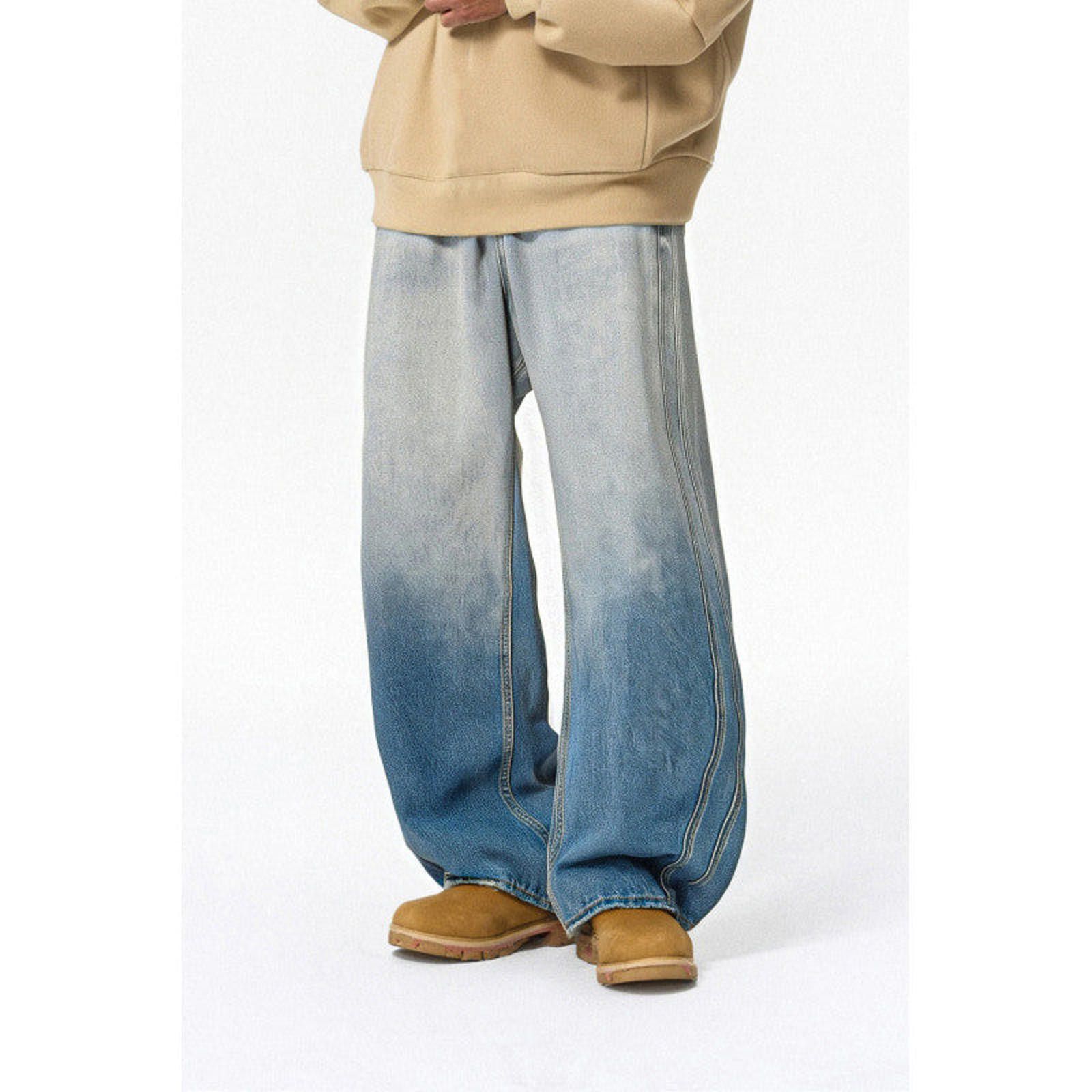 Vintage Blue Ombre Wide Leg Denim Jeans, Baggy Fit Jeans Size US 32 / EU 48 - 2 Thumbnail