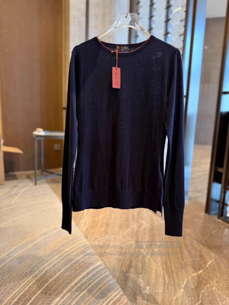 Loro Piana Navy Blue Wool Crew Neck Sweater