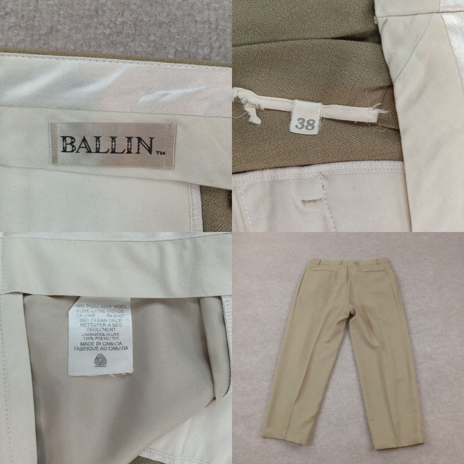 Vintage Ballin Mens Chino Pants Beige 38 Regular Straight Leg Pleated Wool Blend Size US 38 / EU 54 - 8 Thumbnail