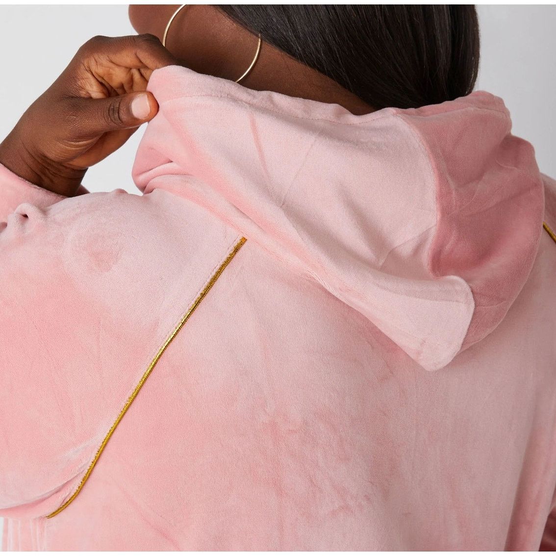Other Women's 14/16 1X Pink Hooded Stretch Velour Dress Loungewear Size XL / US 12-14 / IT 48-50 - 5 Thumbnail