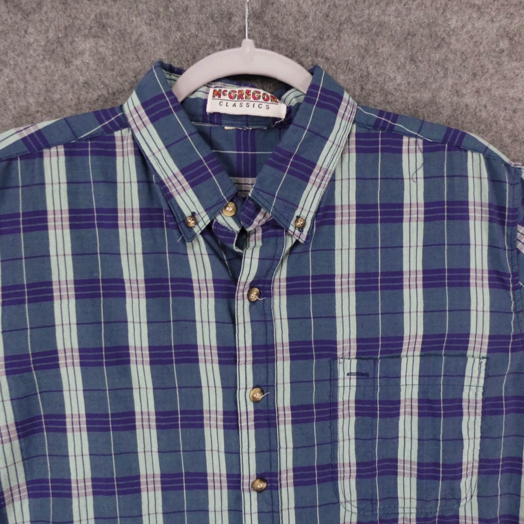McGregor McGregor Shirt Mens L Short Sleeve Button-Up Blue Plaid Classic Size US L / EU 52-54 / 3 - 2 Thumbnail