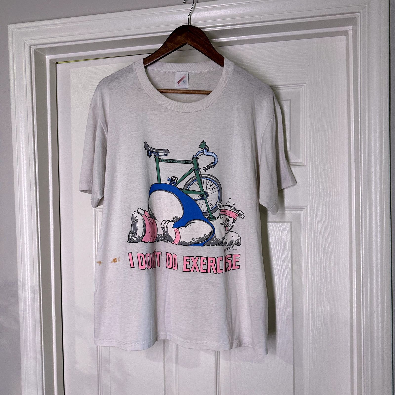 Jerzees Vintage 90's "I Dont Do Exercise" T-Shirt Size XL Size US XL / EU 56 / 4 - 1 Thumbnail