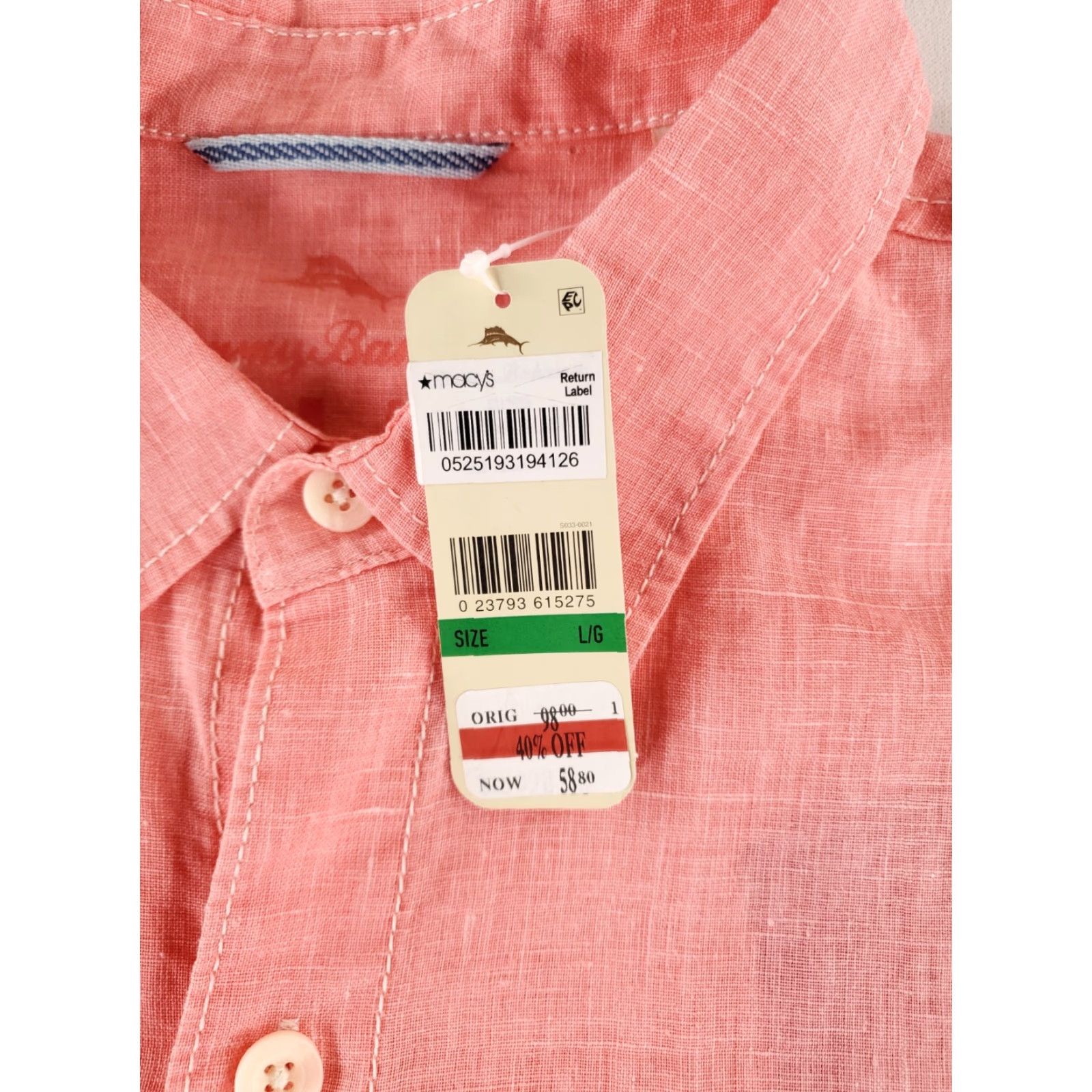 Tommy Bahama Tommy Bahama Shirt Button Up 100% Linen Pink Long Sleeve Mens L NWT Size US L / EU 52-54 / 3 - 2 Thumbnail