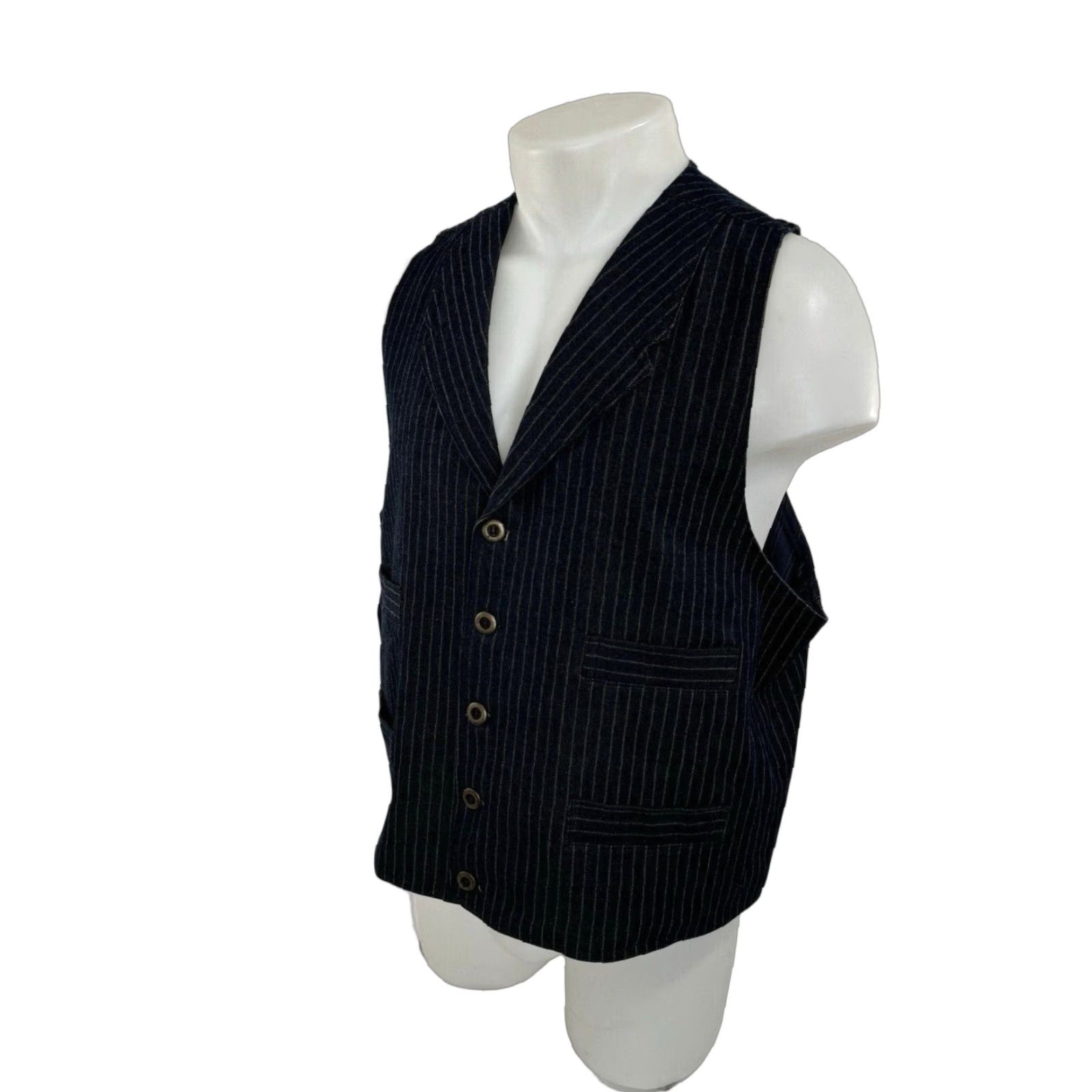 Vintage Frontier Classics Vest Striped Mens L Western Waistcoat - MINT, Cotton, Blue / Beige, Frontiers, Western, Vest, Men, Size L, Regular Fit Size US L / EU 52-54 / 3 - 1 Thumbnail