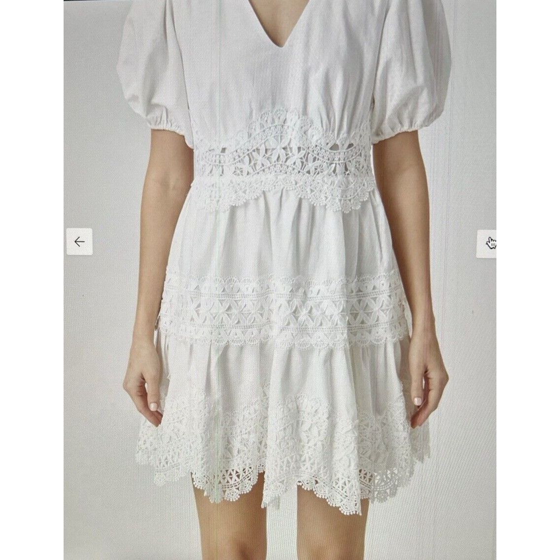 Designer ENDLESS ROSE White Puff Sleeve V-Neck Lace Trim Mini Dress S Size M / US 6-8 / IT 42-44 - 3 Thumbnail
