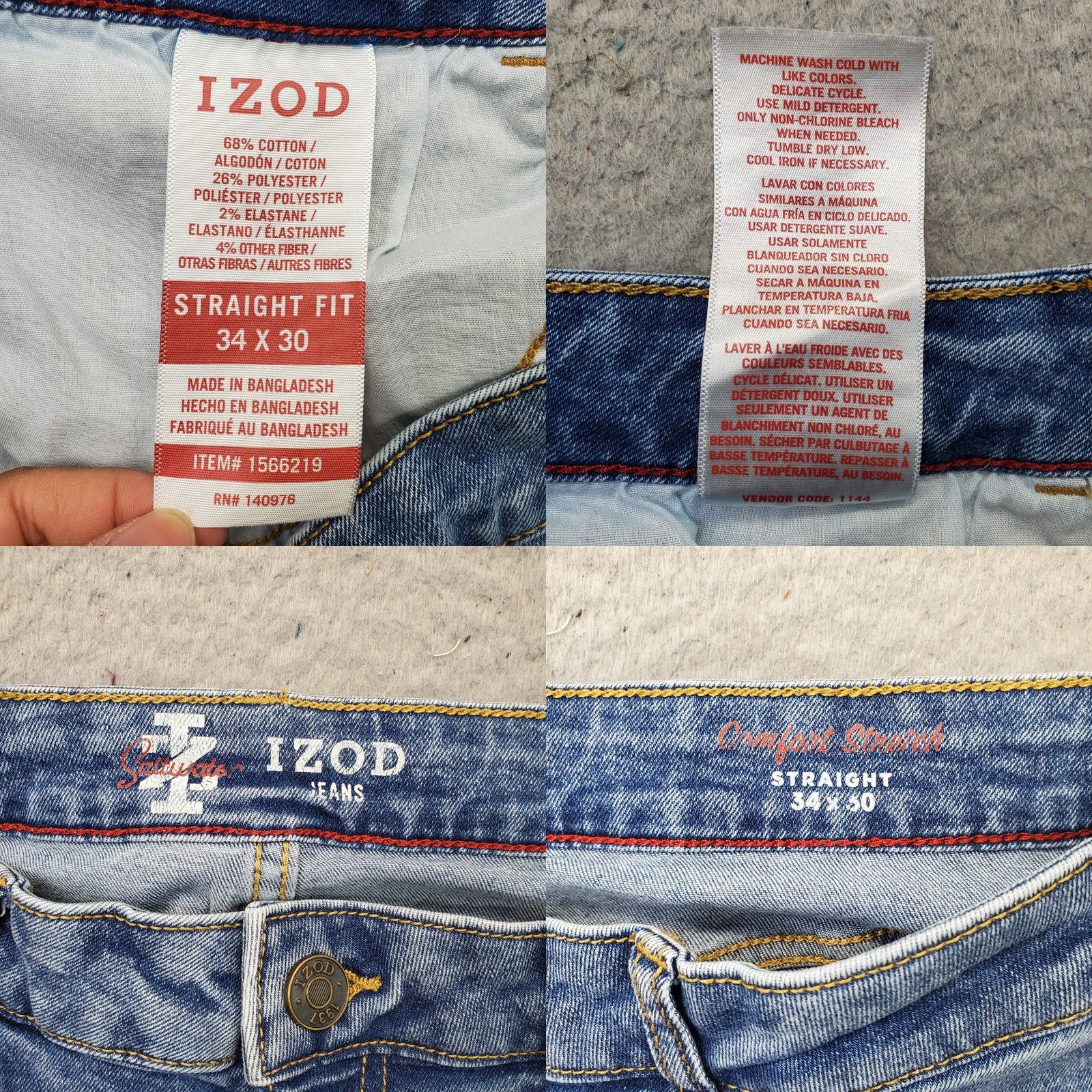 Izod IZOD Jeans Mens 34 Mens Size 34 Denim Saltwater Stretch Straight Streetwear Blue Color 5-Pocket Design Regular Fit Jeans Size US 34 / EU 50 - 8 Thumbnail