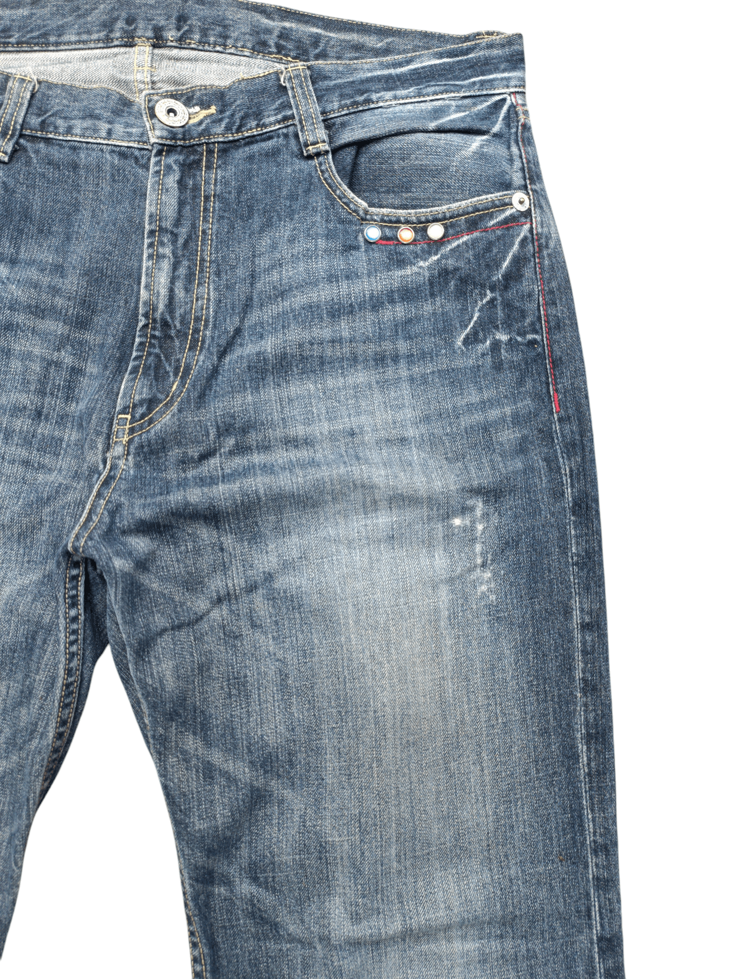 Japanese Brand × Le Grande Bleu (L.G.B.) × Tornado Mart RARE Flared Nylaus Whiskers Distressed Jeans Size US 36 / EU 52 - 12 Thumbnail