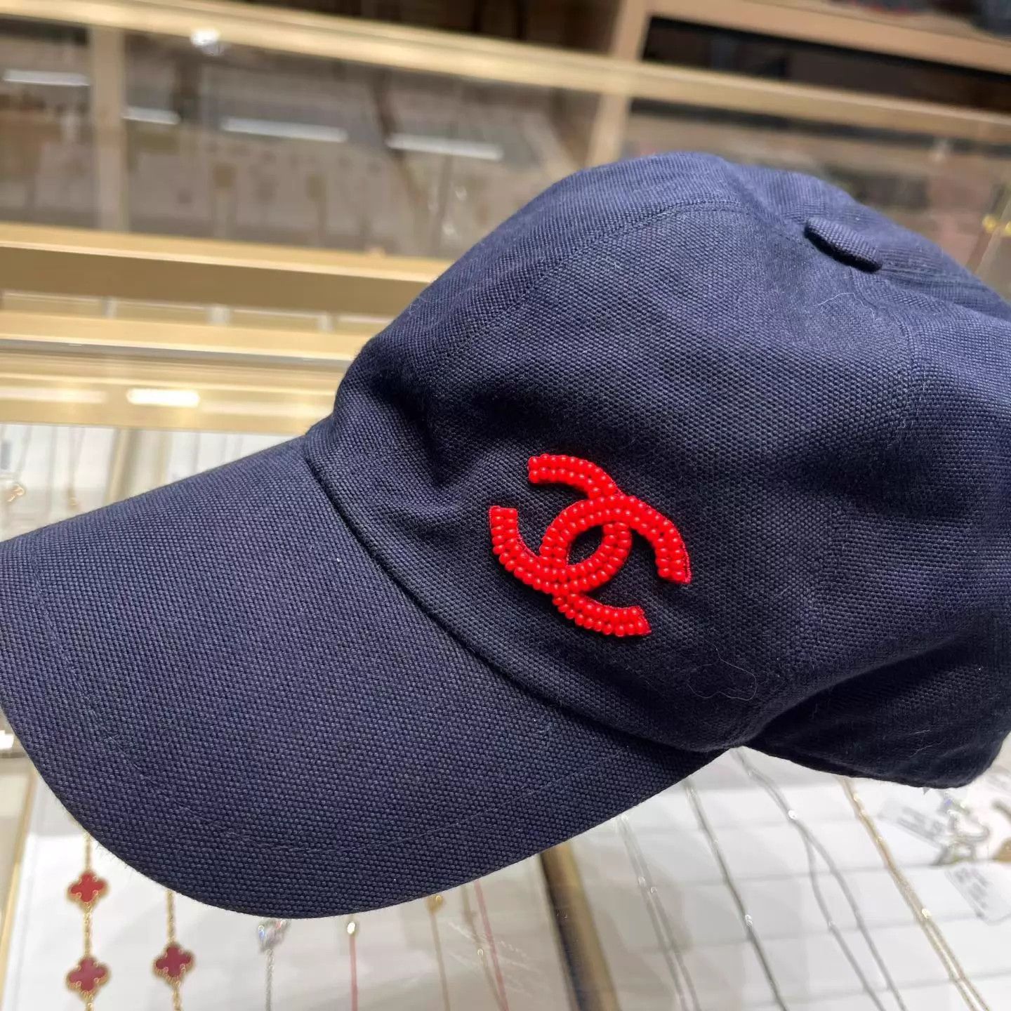 Chanel CHANEL Beaded CC Logo Navy & Red Baseball Cap Size ONE SIZE - 6 Thumbnail