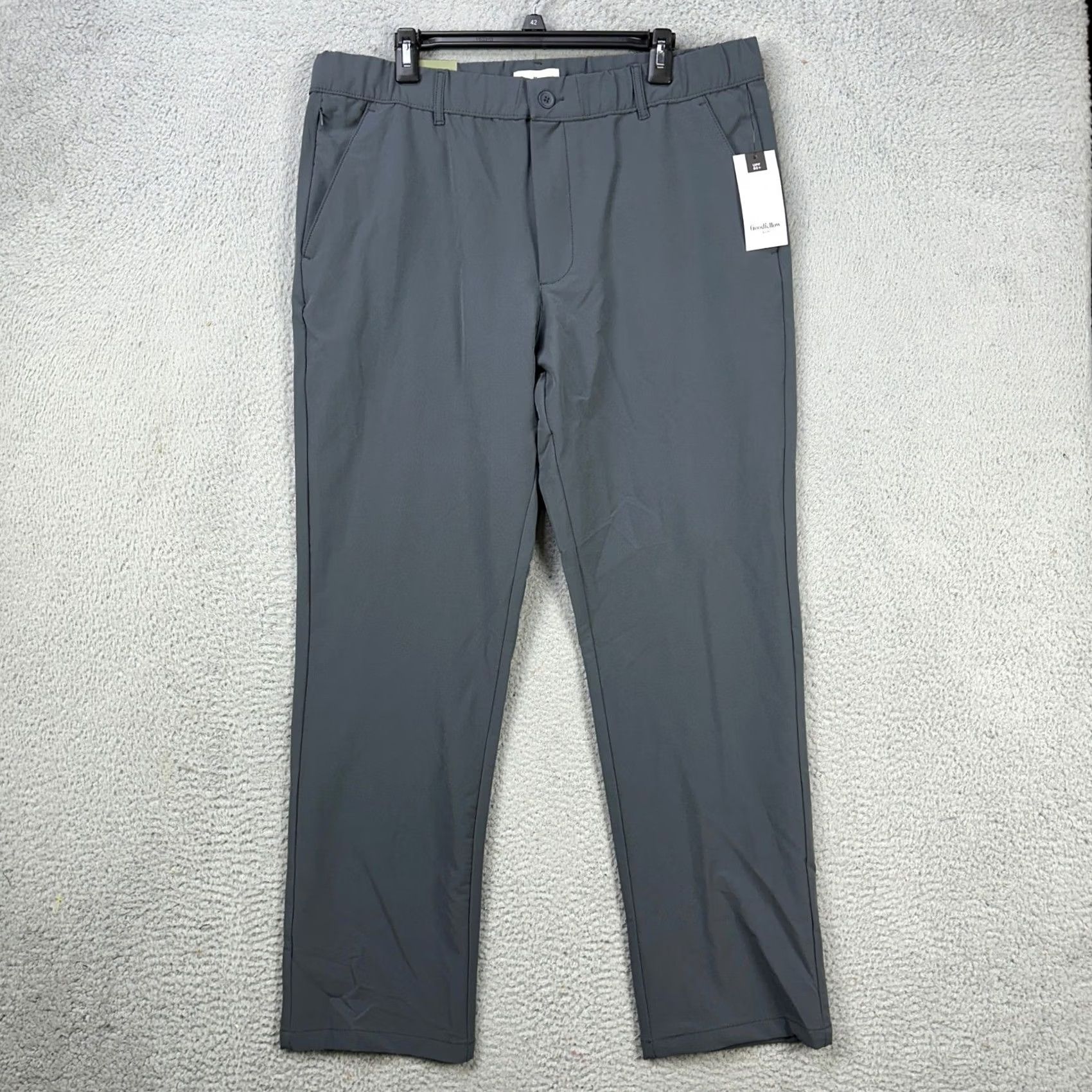 Vintage Goodfellow & Co Mens Tech Trouser Golf Pants Gray Flat Front Stretch Waistband Pockets 39in 30in Inseam NEW Size US 33 - 2 Thumbnail
