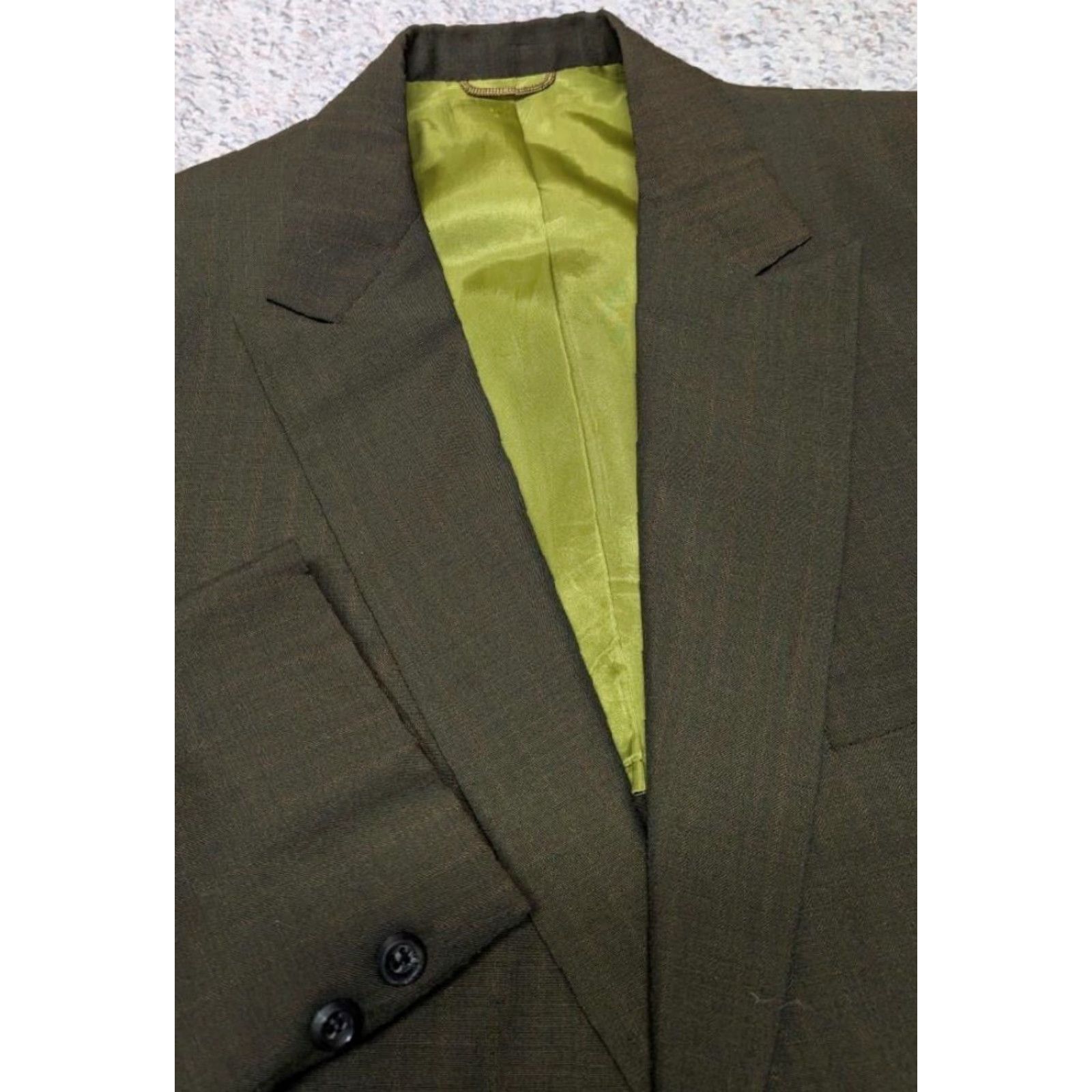 Vintage VINTAGE Hammonton Park 1960s USA SHARKSKIN green 40L blazer Jacket Blazer Men Wool Silk single-breasted peak two-button long Size 40R - 3 Thumbnail