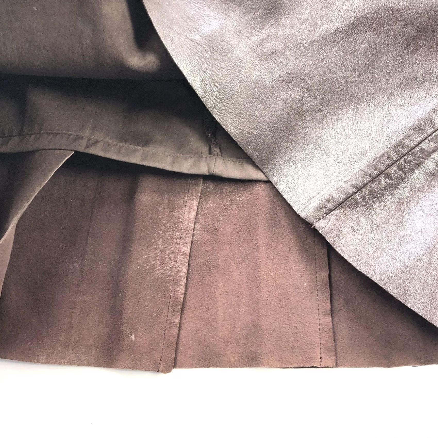 Vintage Cache Mini Skirt Brown 6 Fits 30In 100% Lamb Leather Zip Pleated Lined READ Size 28" / US 6 / IT 42 - 5 Thumbnail